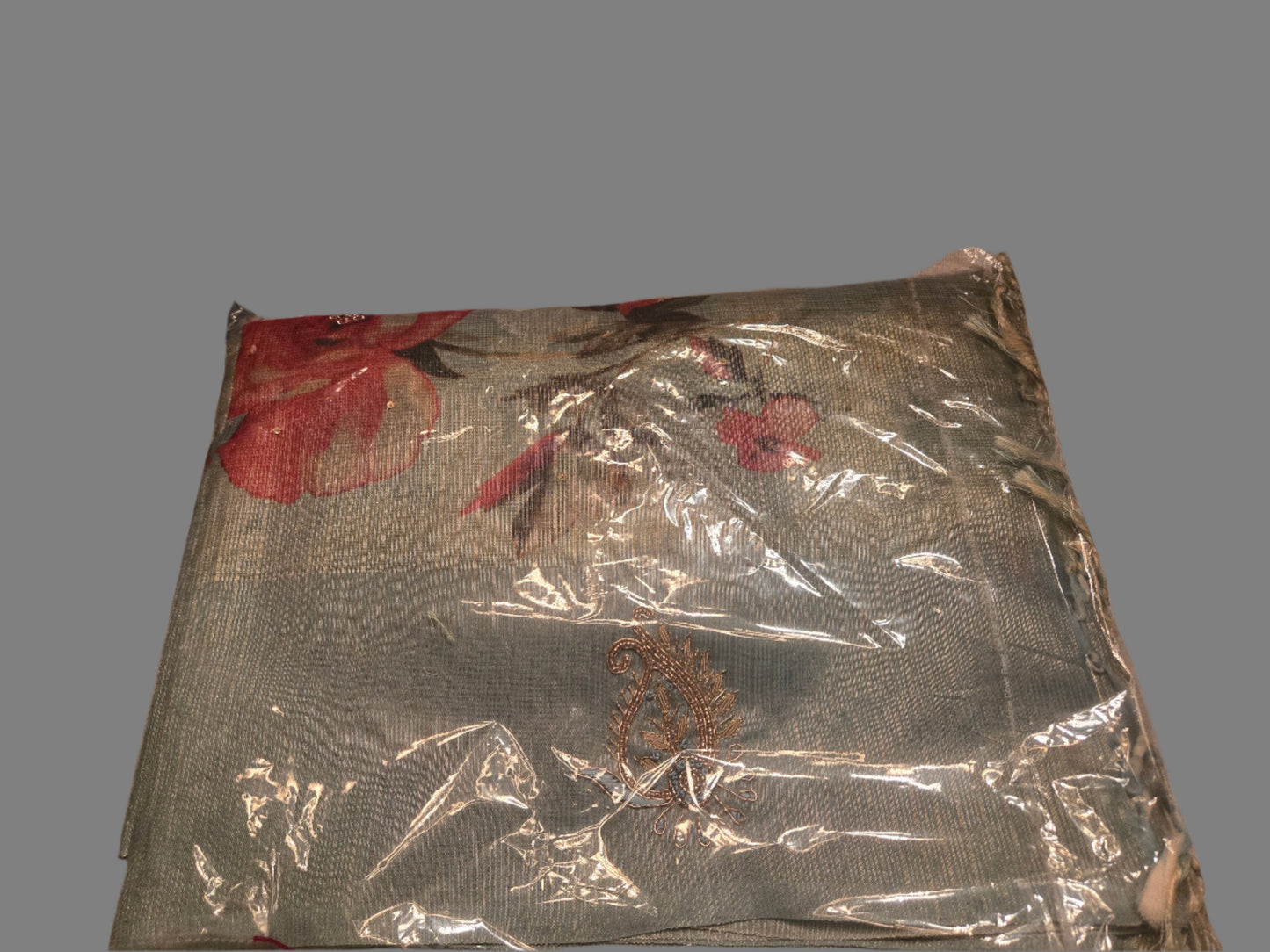 Teal Blue Tissue Kota Saree with Floral Digital Prints & Zardosi Work | Elegant Borderless Soft Silk Saree – Fast Shipping from USA