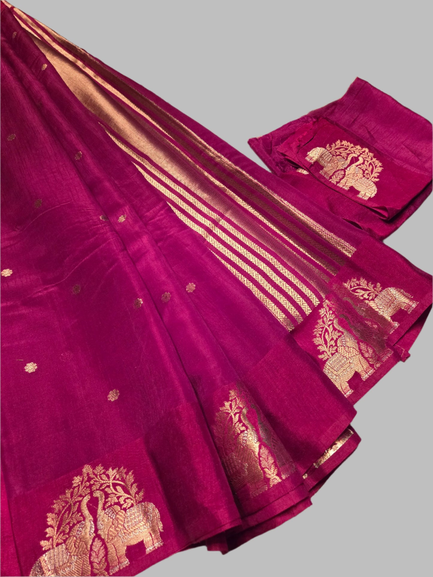 Semi Tussar Soft Silk Saree with Zari-Woven Buttas & Elephant Design Border Purple | Elegant Wedding & Festive Saree – Fast Shipping from USA
