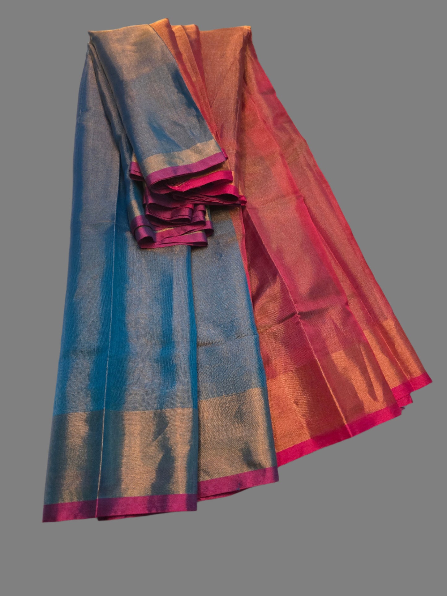 Pure Uppada Pattu Tissue Silk Saree with Pallu Design Blue and Majenta