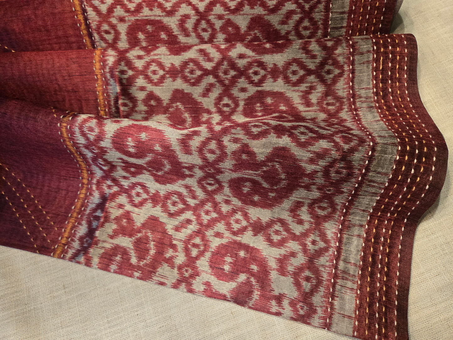 Art Silk Saree Cotton Saree Fancy Saree Ikkat Print Thread work Saree in Maroon