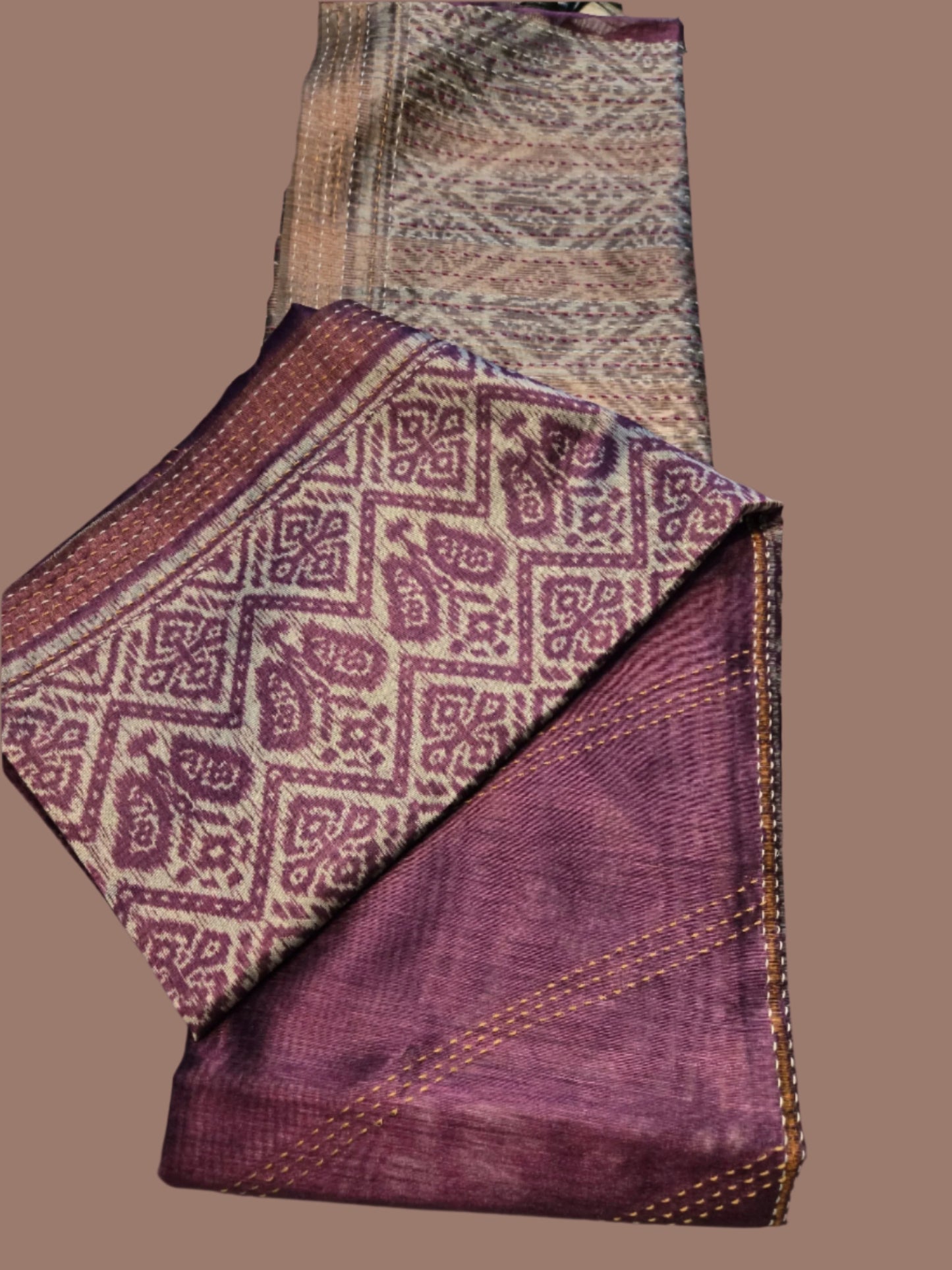 Art Silk Saree Cotton Cationic Sufi Saree Fancy Saree Ikat Print Thread work Saree in Majenta Purple