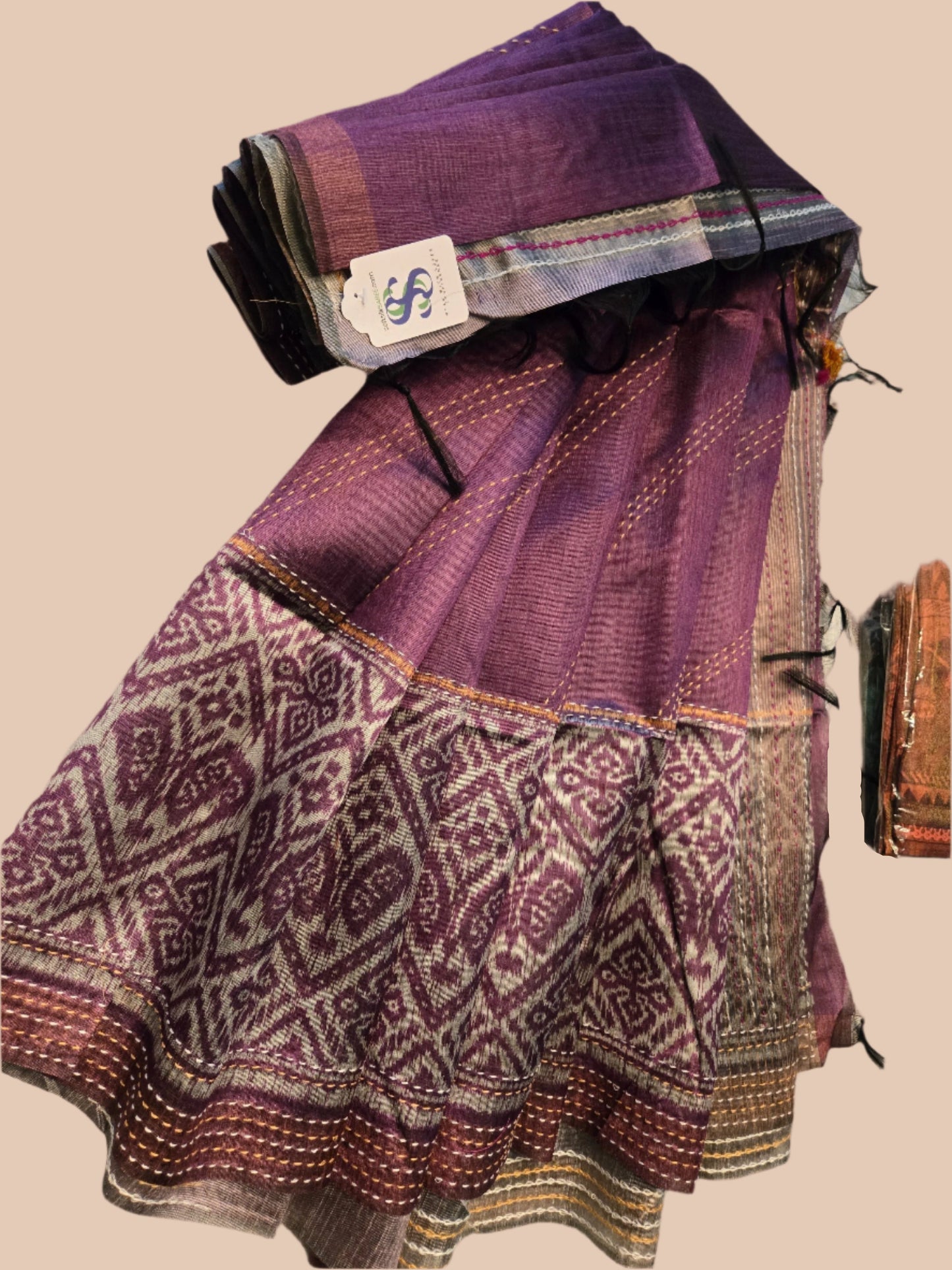 Art Silk Saree Cotton Cationic Sufi Saree Fancy Saree Ikat Print Thread work Saree in Majenta Purple