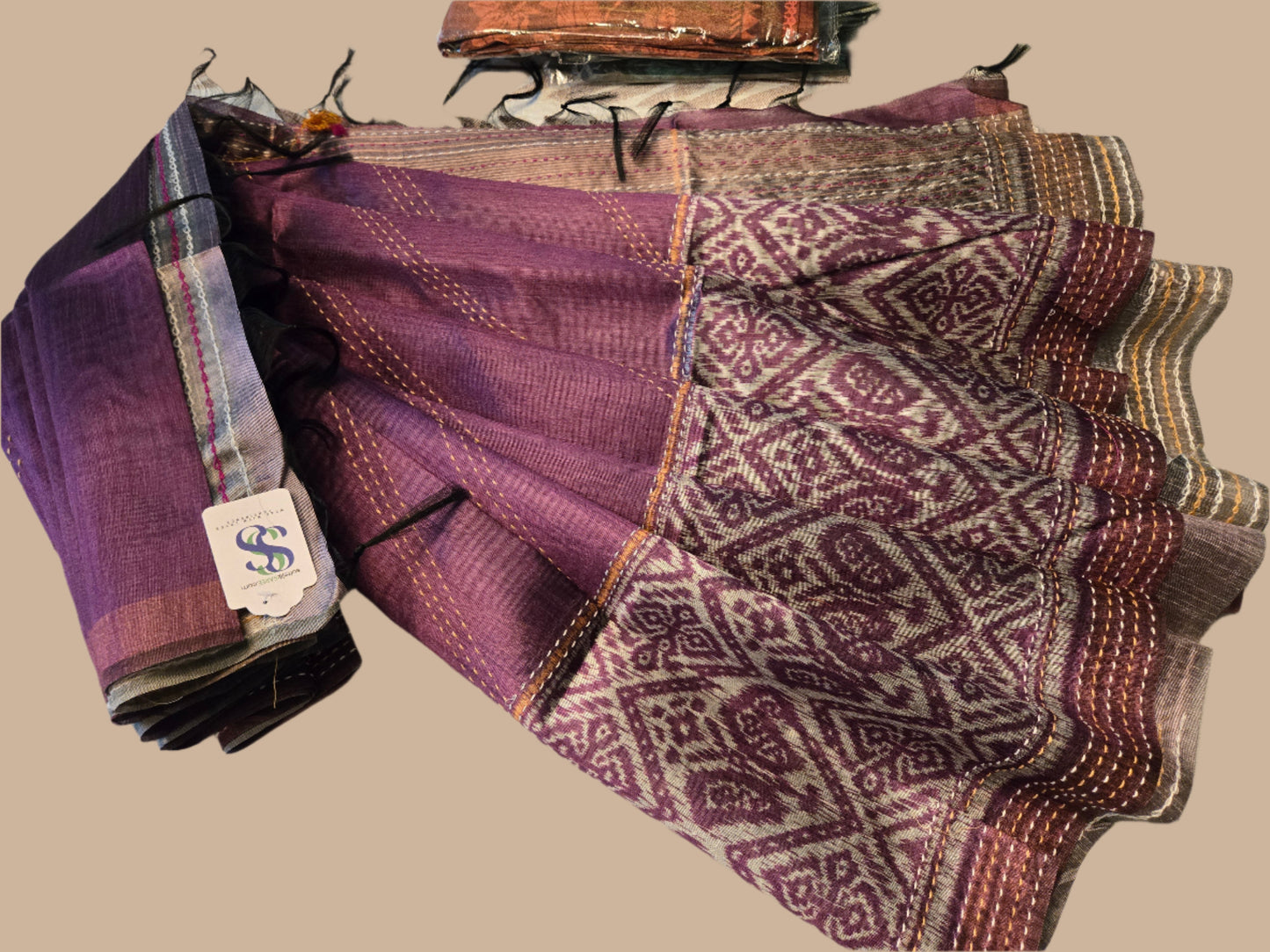 Art Silk Saree Cotton Cationic Sufi Saree Fancy Saree Ikat Print Thread work Saree in Majenta Purple