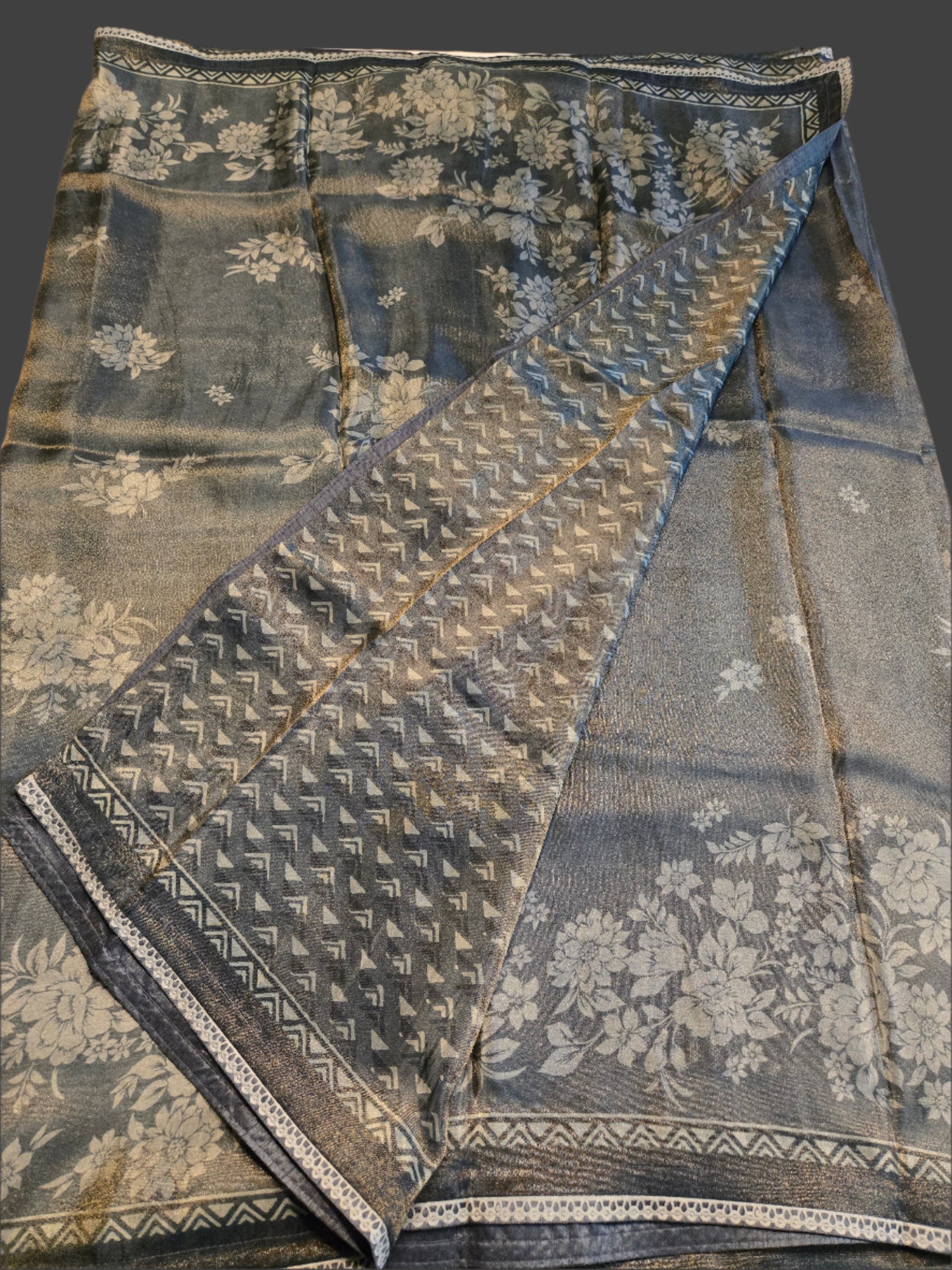Tissue Saree Viscose Print Grey