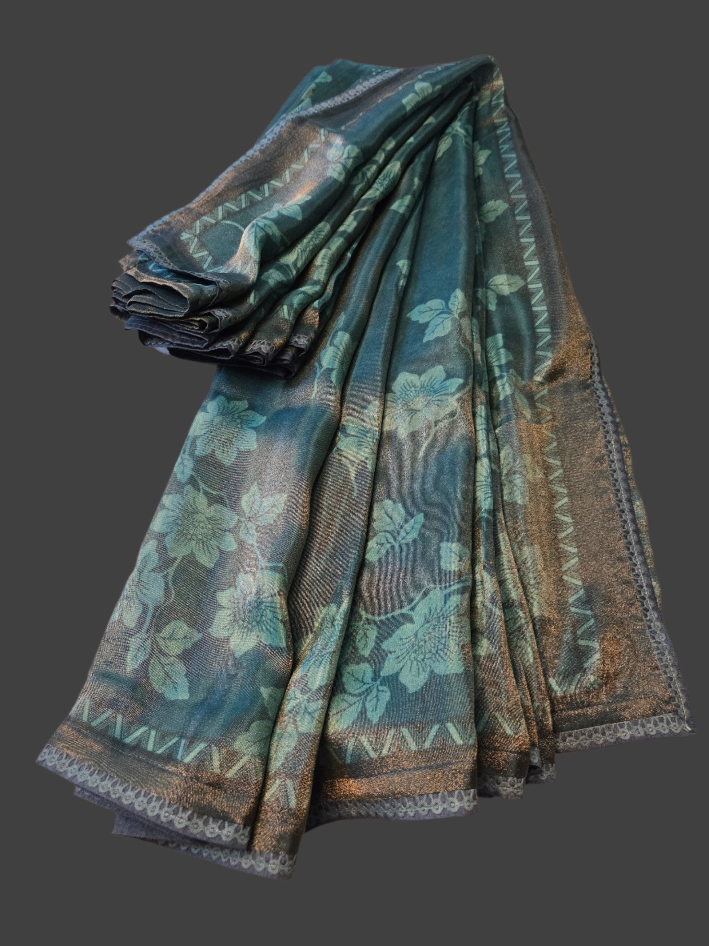 Tissue Saree Viscose Print Green