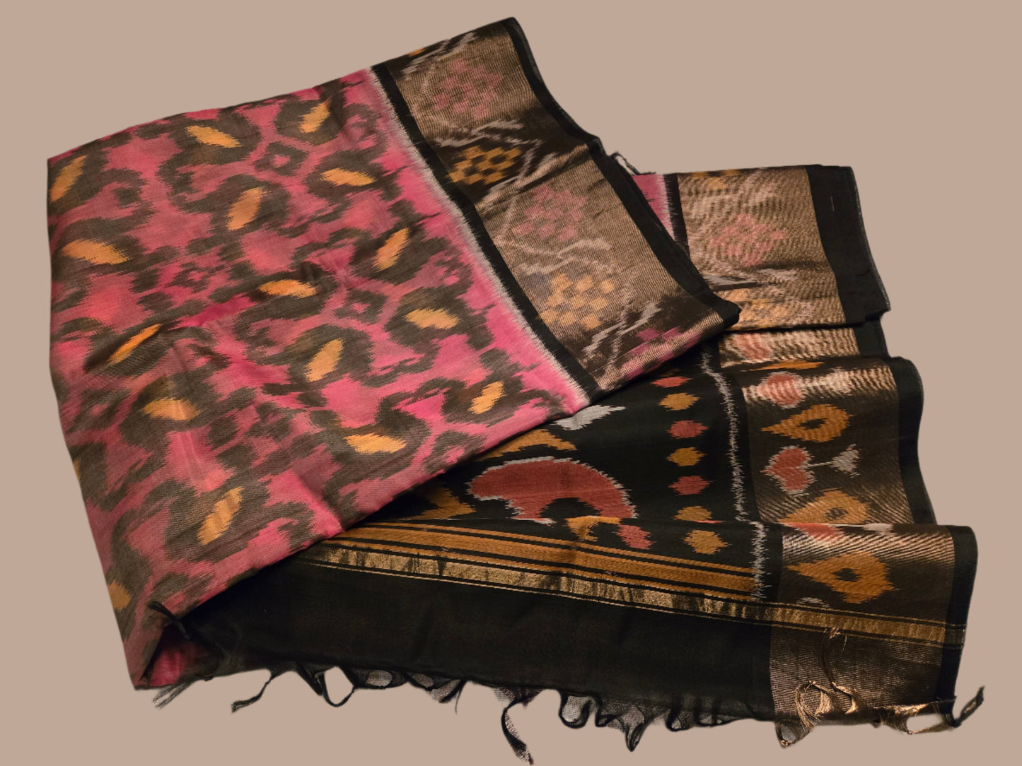 Patola Print Semi Silk Saree with Zari-Silk Border
