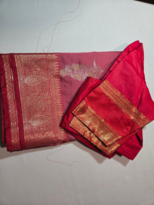 Banaras Soft Silk Saree Katan Silk Saree with Stiched BlouseOnline USA – Wedding, Party Wear, Engagements, Festive Events Saree Pink