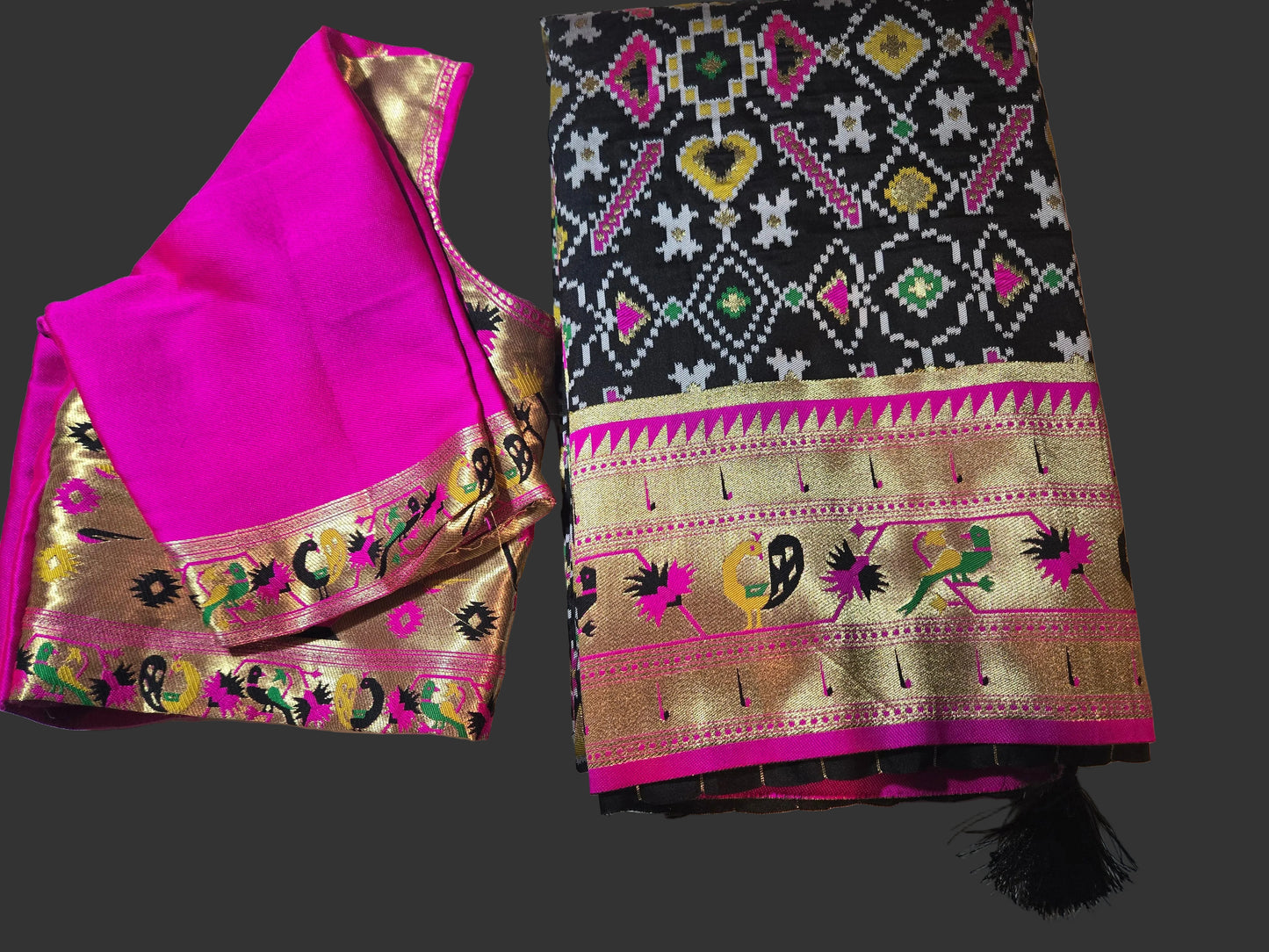Soft Kanjivaram Patan Patola Paithani Silk Saree with Stitched Blouse Original Zari & Minakari Border