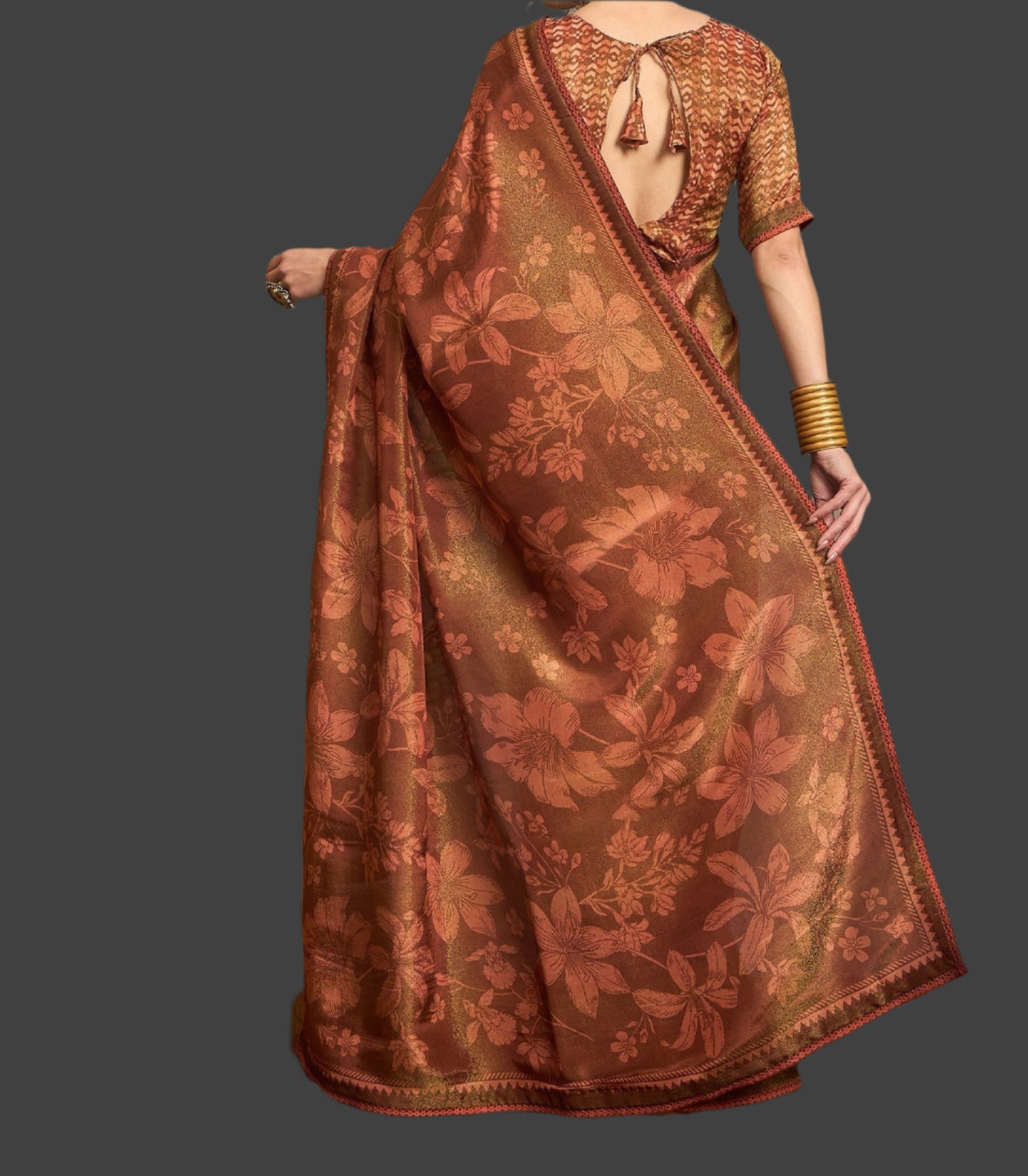 Tissue Saree Viscose Print Gold Color