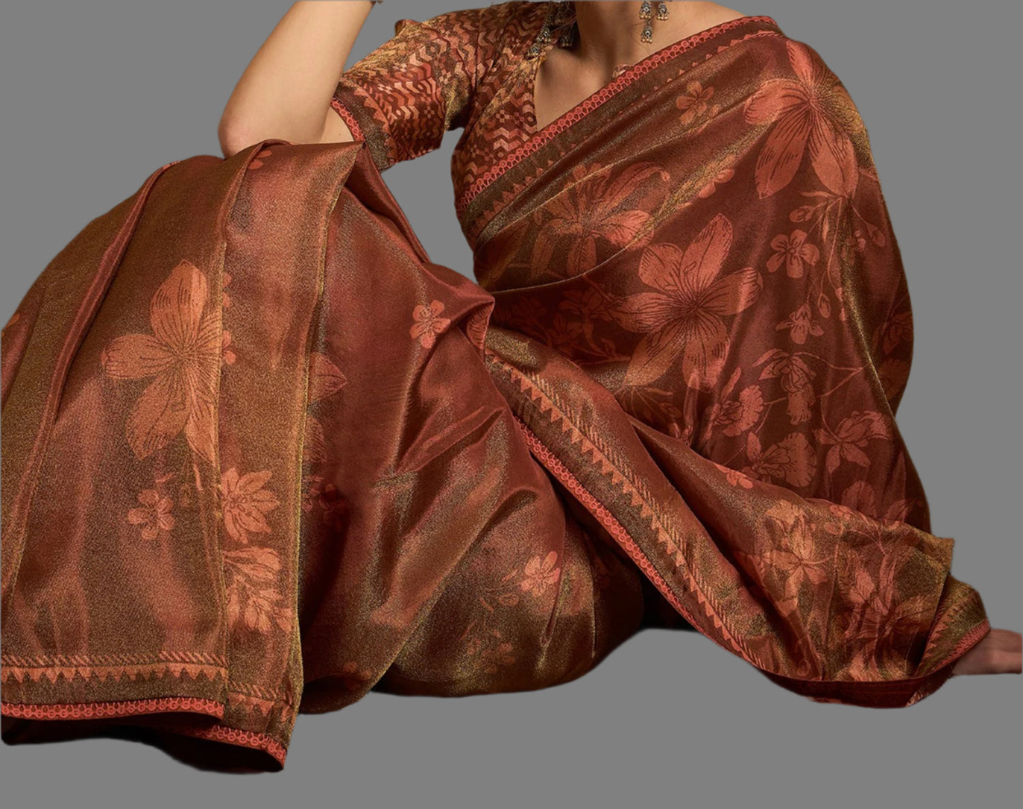 Tissue Saree Viscose Print Gold Color