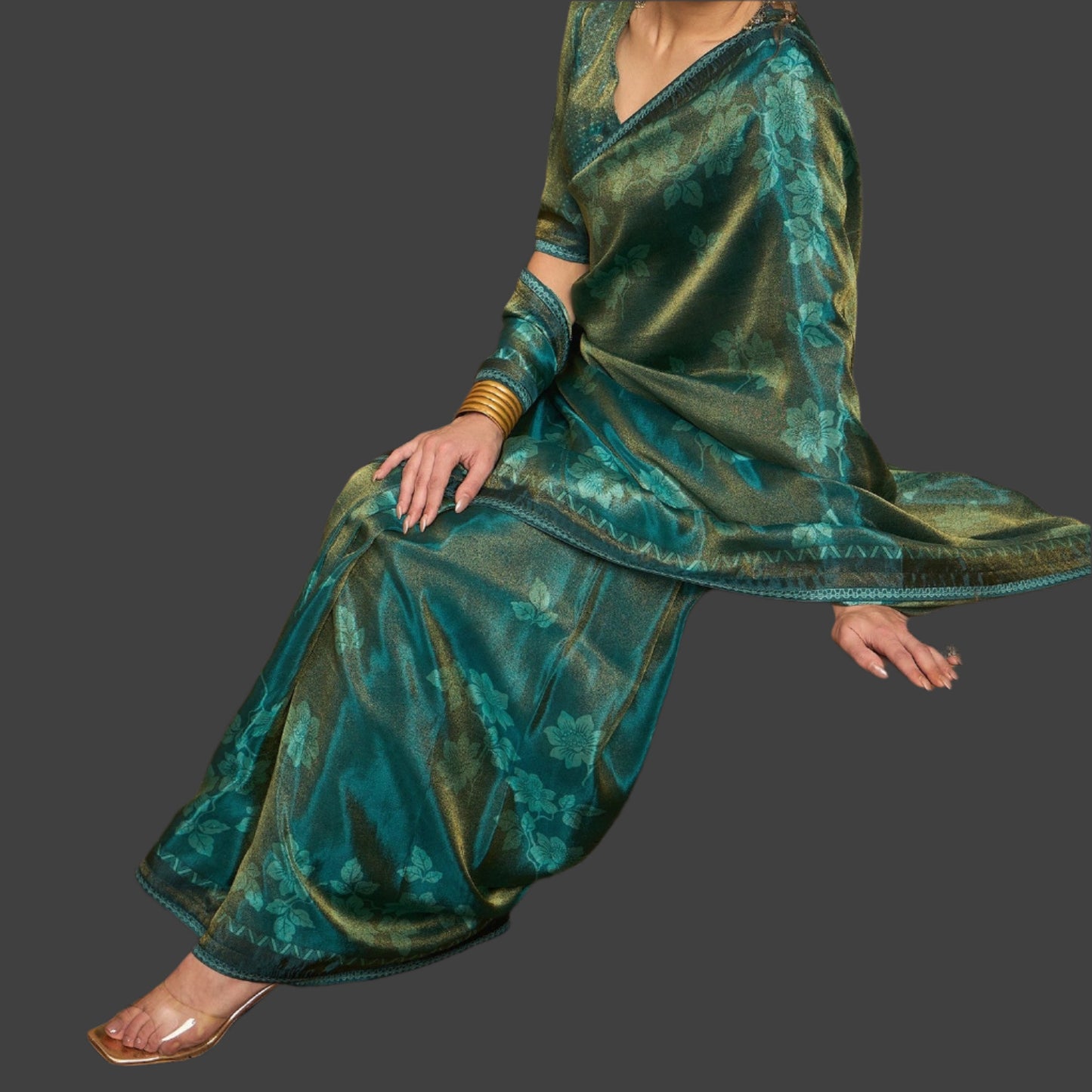 Tissue Saree Viscose Print Green