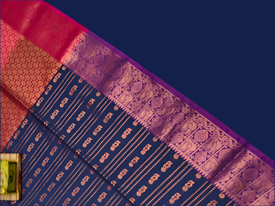 Elegant Semi Soft Silk Saree | Buttis Work & Contrast Pallu Online