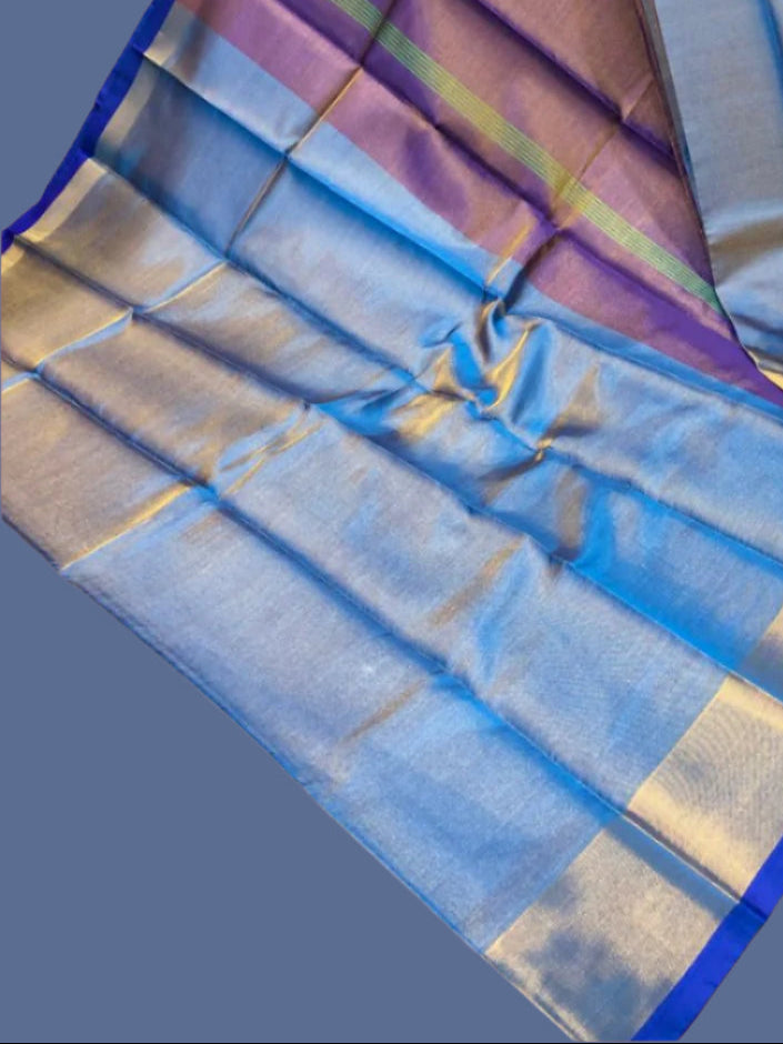 Pure Uppada Pattu Tissue Silk Saree with Pallu Design Blue and Dark Blue