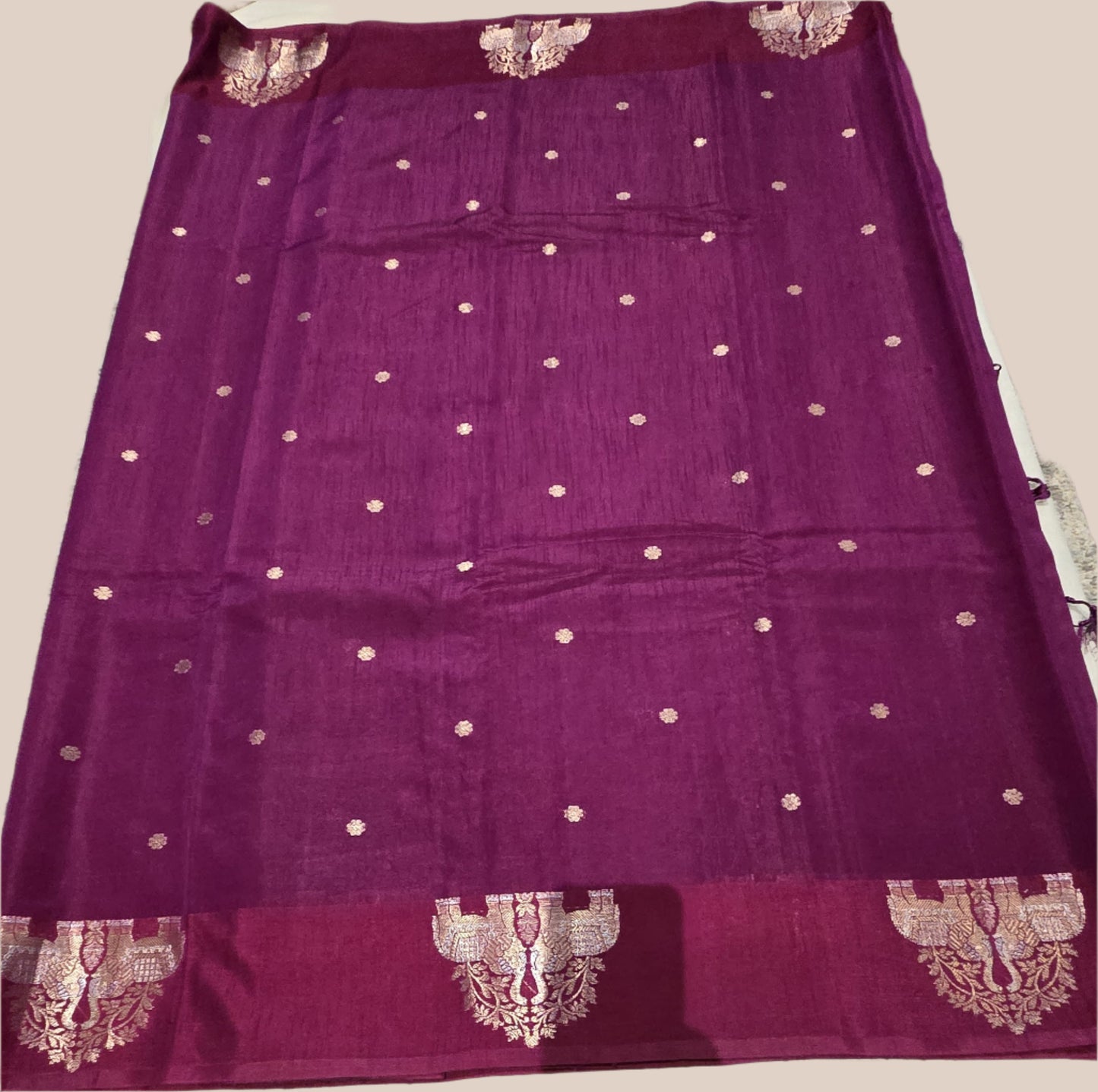 Semi Tussar Soft Silk Saree with Zari-Woven Buttas & Elephant Design Border Purple | Elegant Wedding & Festive Saree – Fast Shipping from USA