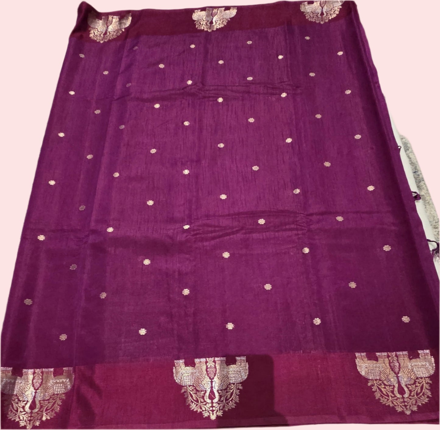 Semi Tussar Soft Silk Saree with Zari-Woven Buttas & Elephant Design Border Purple | Elegant Wedding & Festive Saree – Fast Shipping from USA