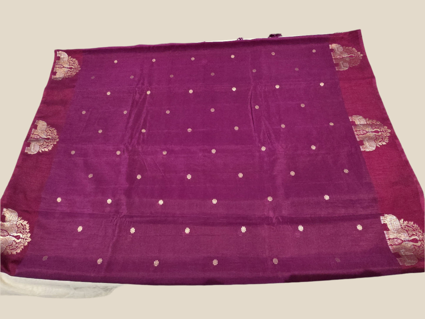 Semi Tussar Soft Silk Saree with Zari-Woven Buttas & Elephant Design Border Purple | Elegant Wedding & Festive Saree – Fast Shipping from USA