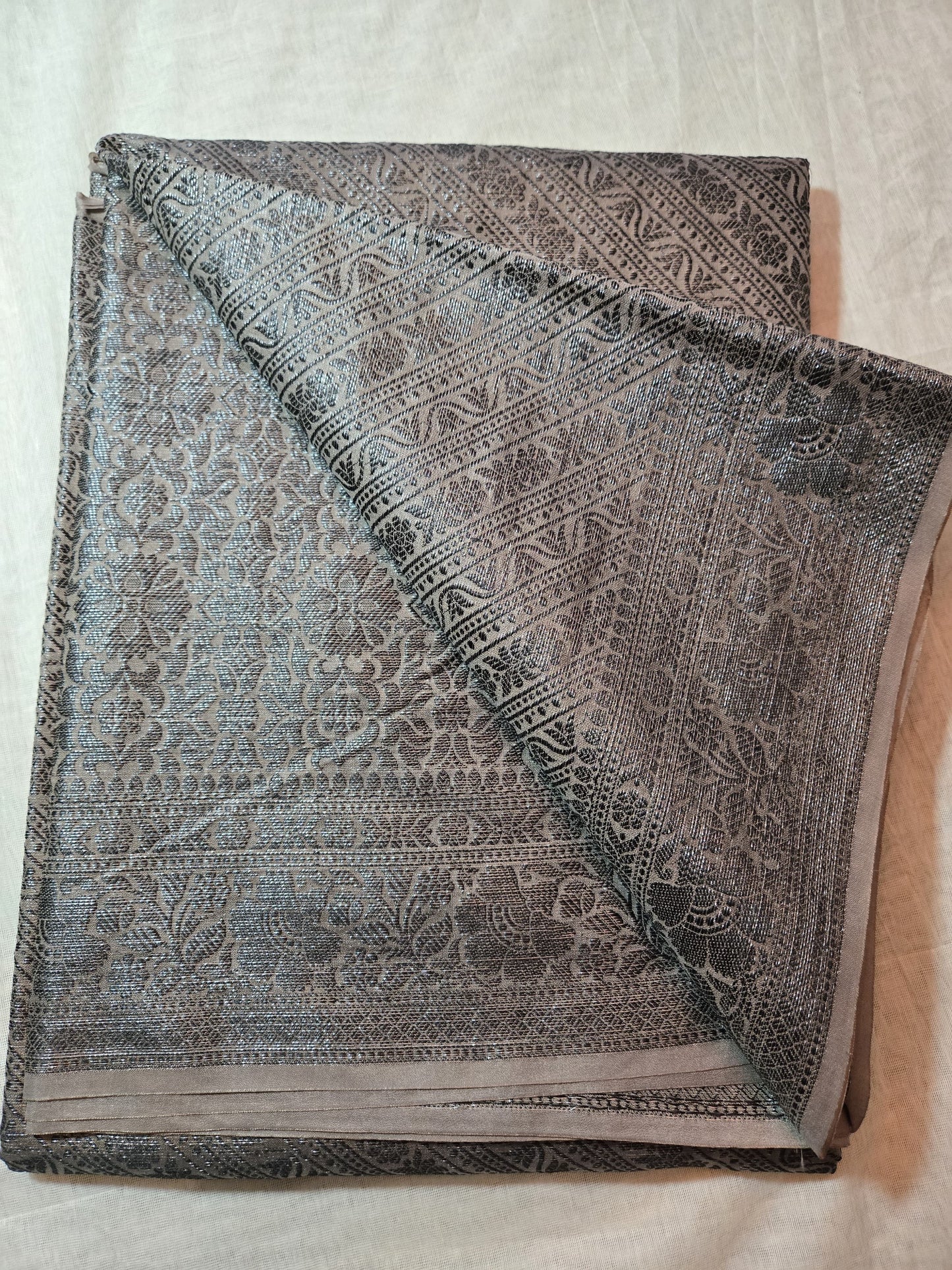 Black Embrodery Design Banarasi Border Light Grey Soft Georgette Banarasi Saree