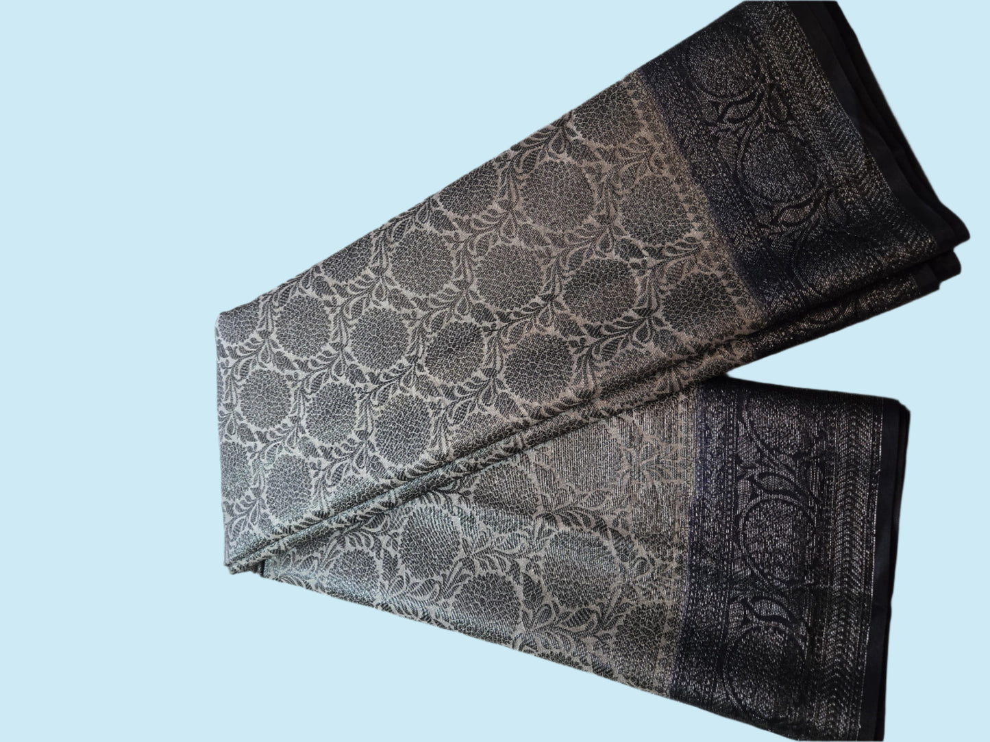 Dark Navy Blue and Light Grey Soft Georgette Banarasi Silk Saree