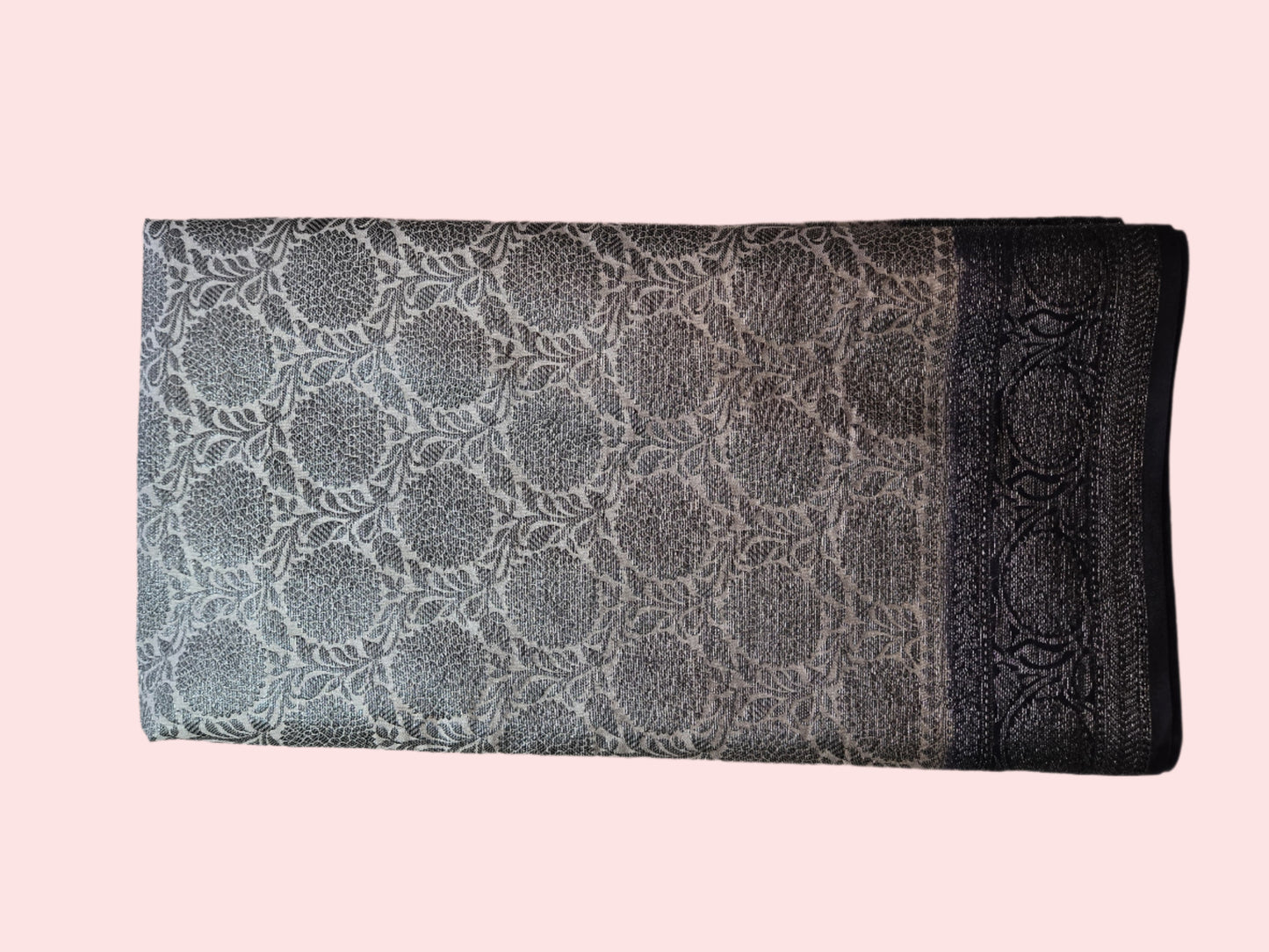 Dark Navy Blue and Light Grey Soft Georgette Banarasi Silk Saree