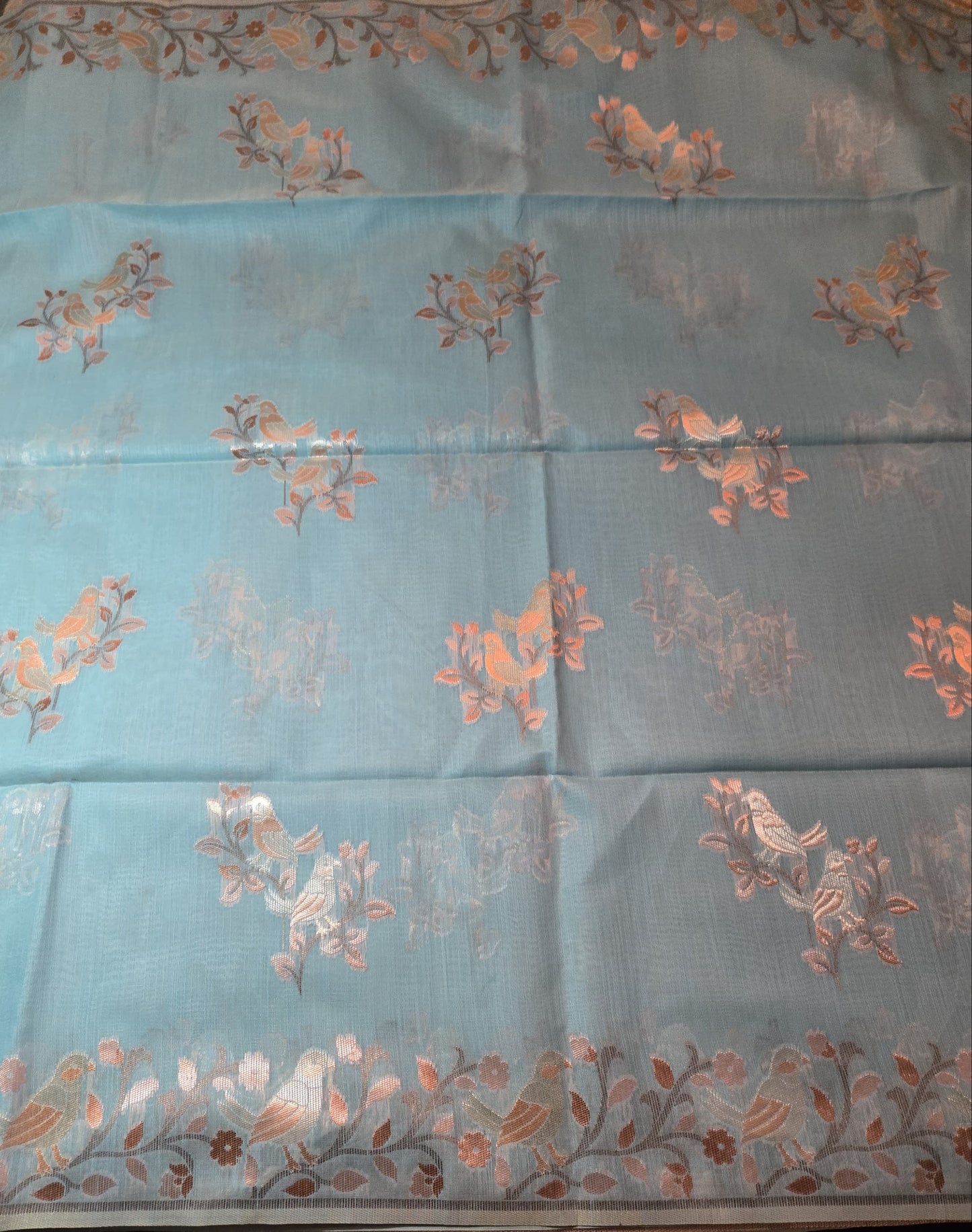 Handloom Khadi Cotton Silk Jamdani Saree – Lightweight & Elegant Traditional Weave Embroidery- Blue