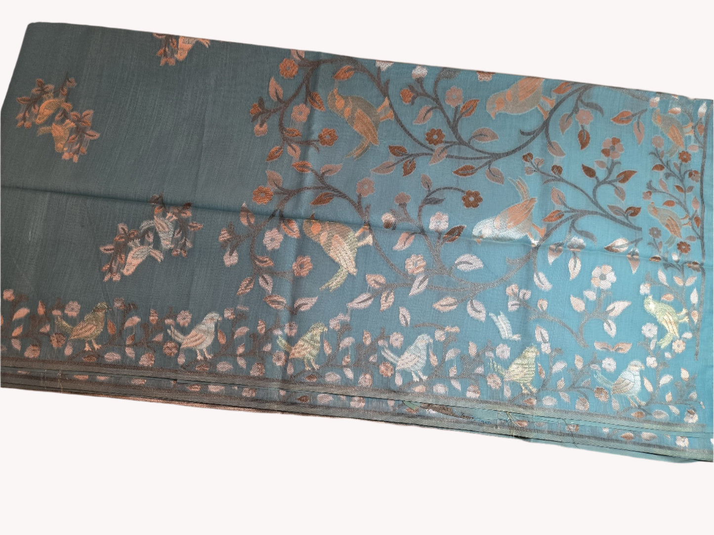 Handloom Khadi Cotton Silk Jamdani Saree – Lightweight & Elegant Traditional Weave Embroidery- Blue