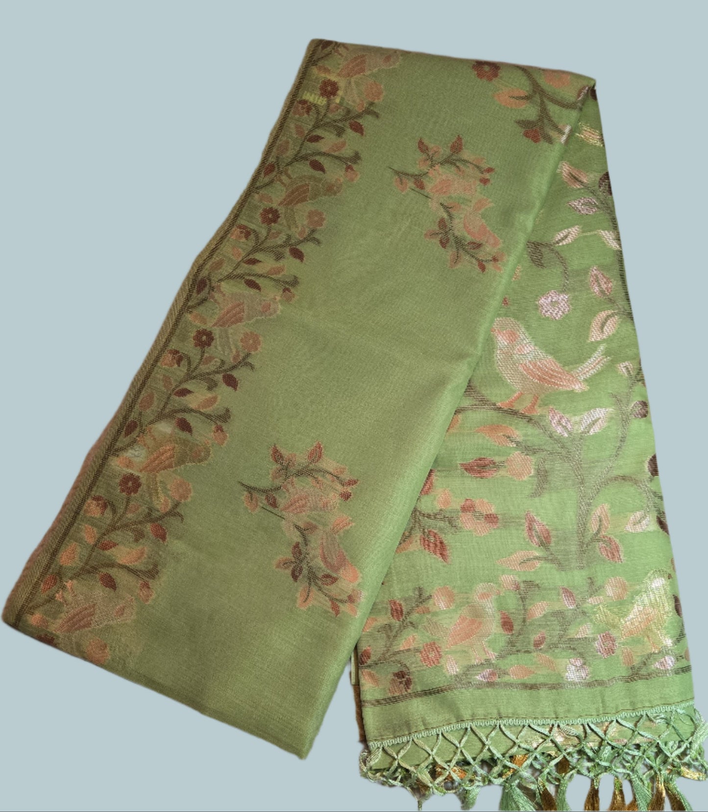 Handloom Khadi Cotton Silk Jamdani Saree – Lightweight & Elegant Traditional Weave Embroidery-Parrot Green-
