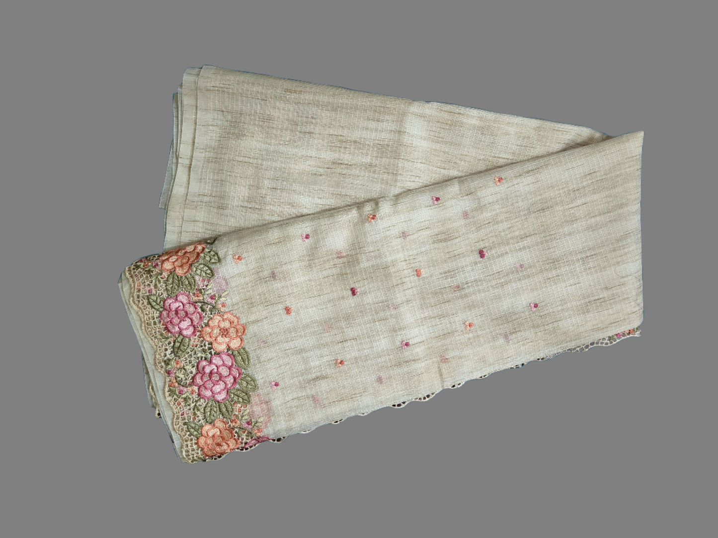 Kota Silk Saree with Embroidery and Cutwork Borders – Lightweight & Breathable