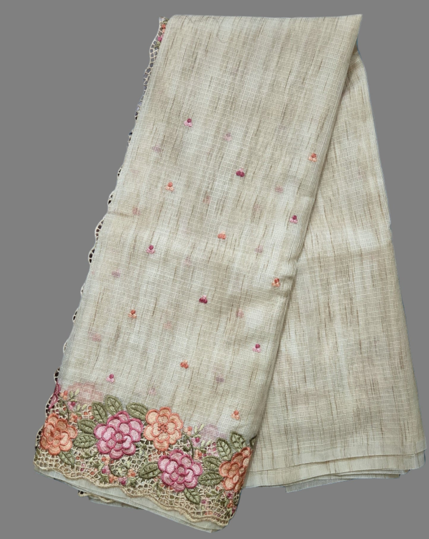 Kota Silk Saree with Embroidery and Cutwork Borders – Lightweight & Breathable