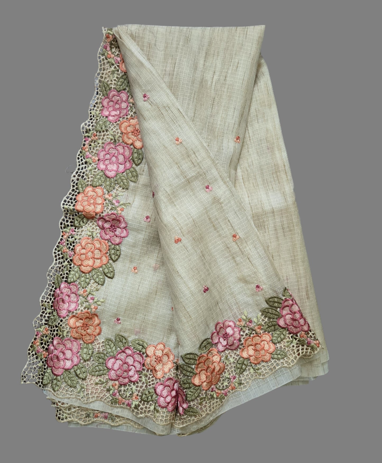 Kota Silk Saree with Embroidery and Cutwork Borders – Lightweight & Breathable