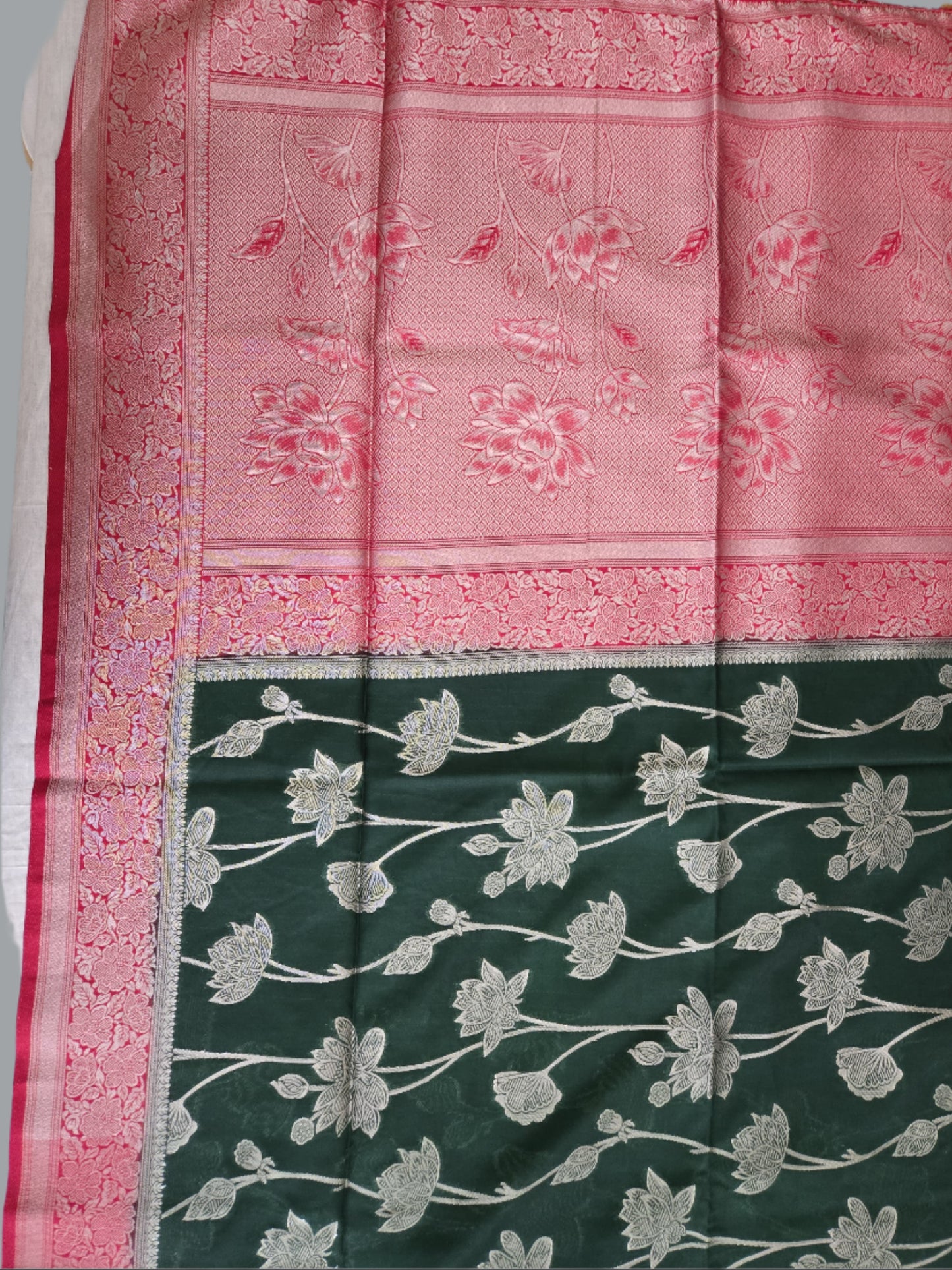Soft Silk Sarees USA| Elegant Resham Semi Silk Saree with Running Blouse – Lightweight & Graceful Drape Bottle Green