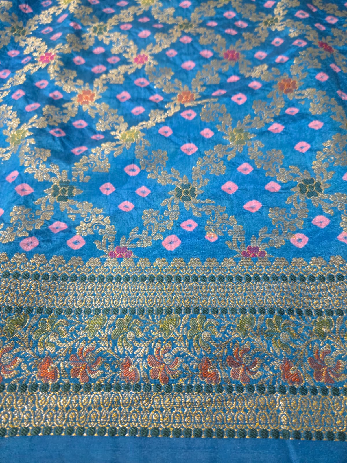 Banarasi Bandhni Soft Dupion Silk Saree | Gharchola Zari Work | Handcrafted Design | Buy Soft Silk Saree from USA