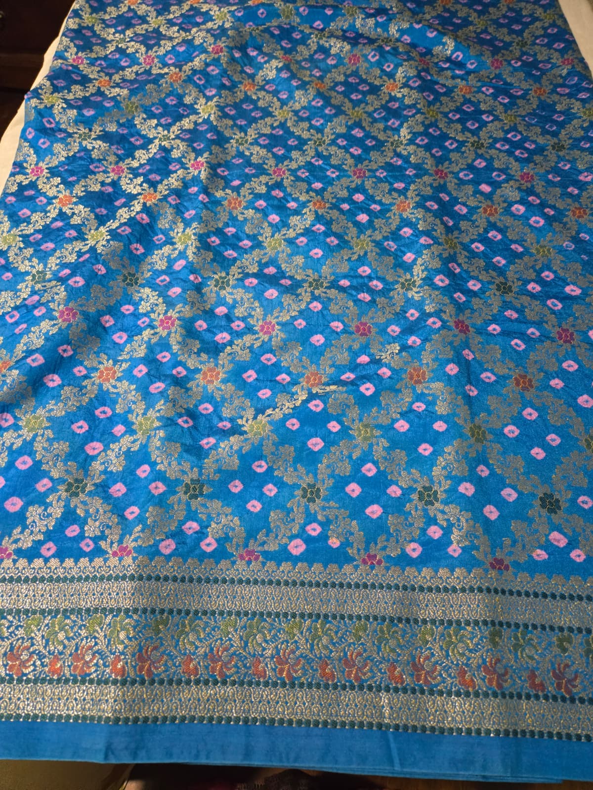 Banarasi Bandhni Soft Dupion Silk Saree | Gharchola Zari Work | Handcrafted Design | Buy Soft Silk Saree from USA
