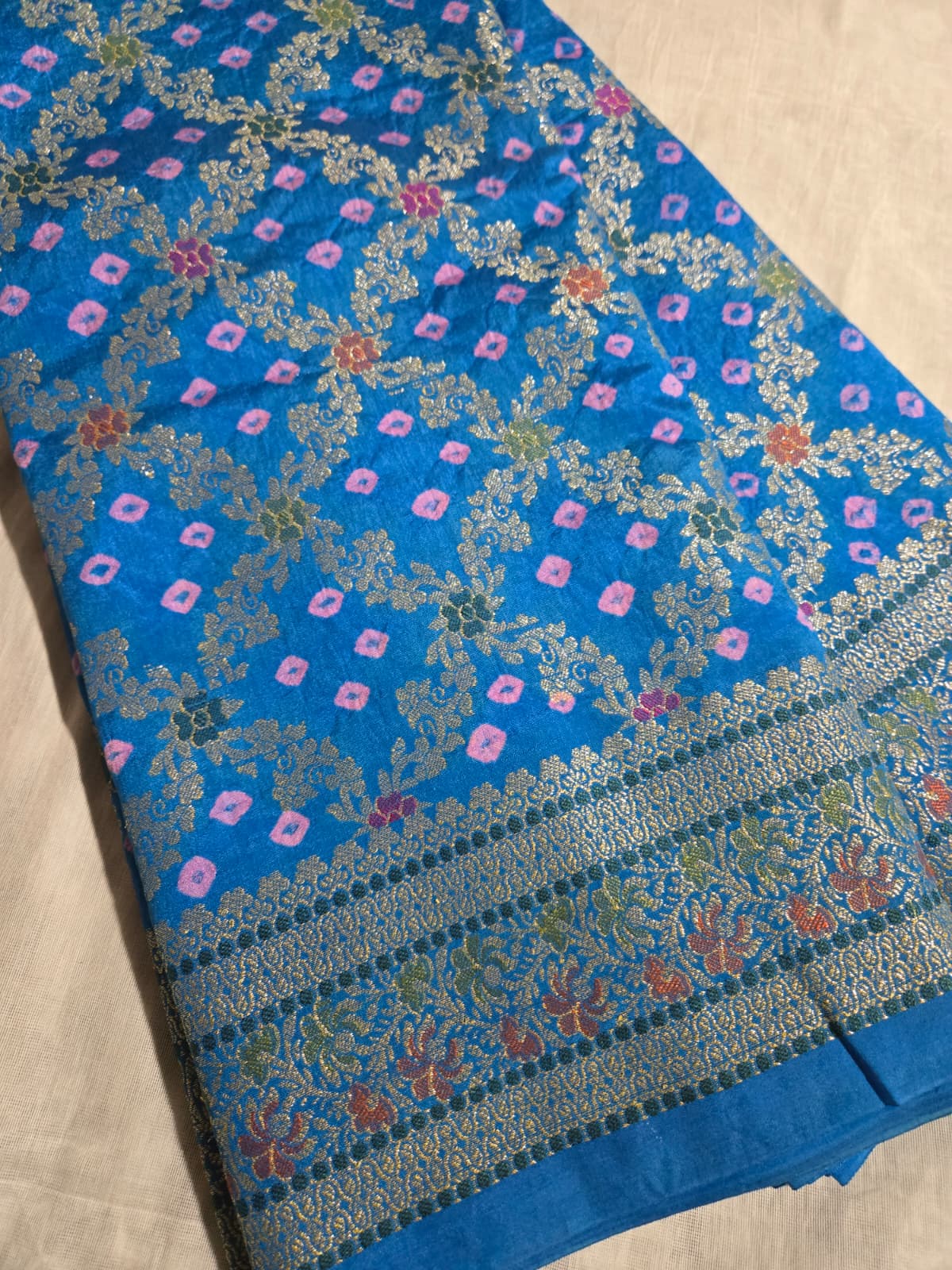 Banarasi Bandhni Soft Dupion Silk Saree | Gharchola Zari Work | Handcrafted Design | Buy Soft Silk Saree from USA