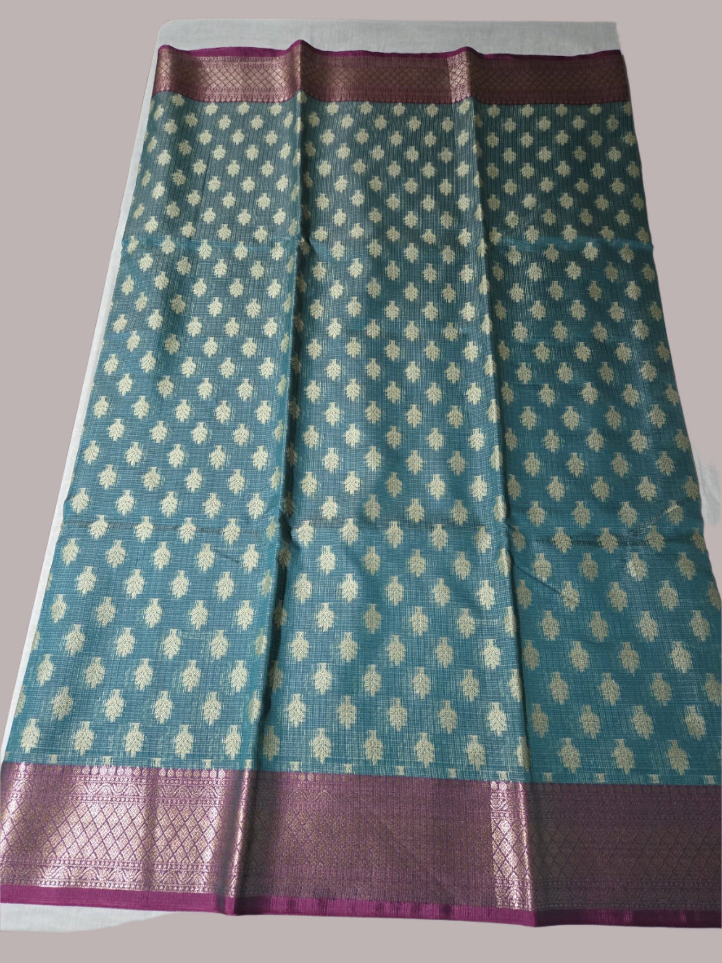 Banaras Chanderi Kota Very Soft Silk Saree | Allover Zari Buti & Zari Border | Elegant Handwoven Saree Blue