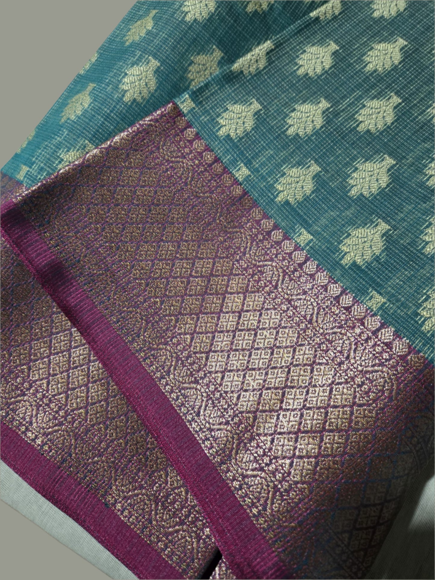 Banaras Chanderi Kota Very Soft Silk Saree | Allover Zari Buti & Zari Border | Elegant Handwoven Saree Blue