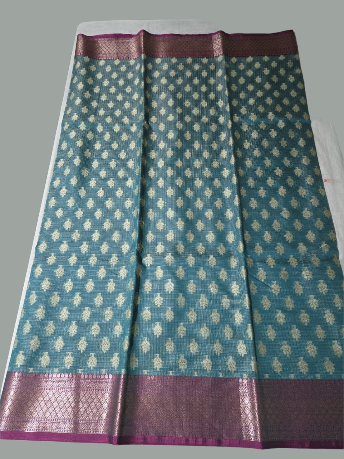 Banaras Chanderi Kota Very Soft Silk Saree | Allover Zari Buti & Zari Border | Elegant Handwoven Saree Blue