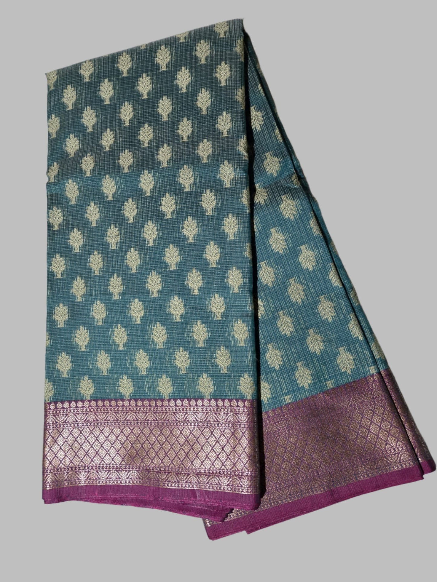 Banaras Chanderi Kota Very Soft Silk Saree | Allover Zari Buti & Zari Border | Elegant Handwoven Saree Blue