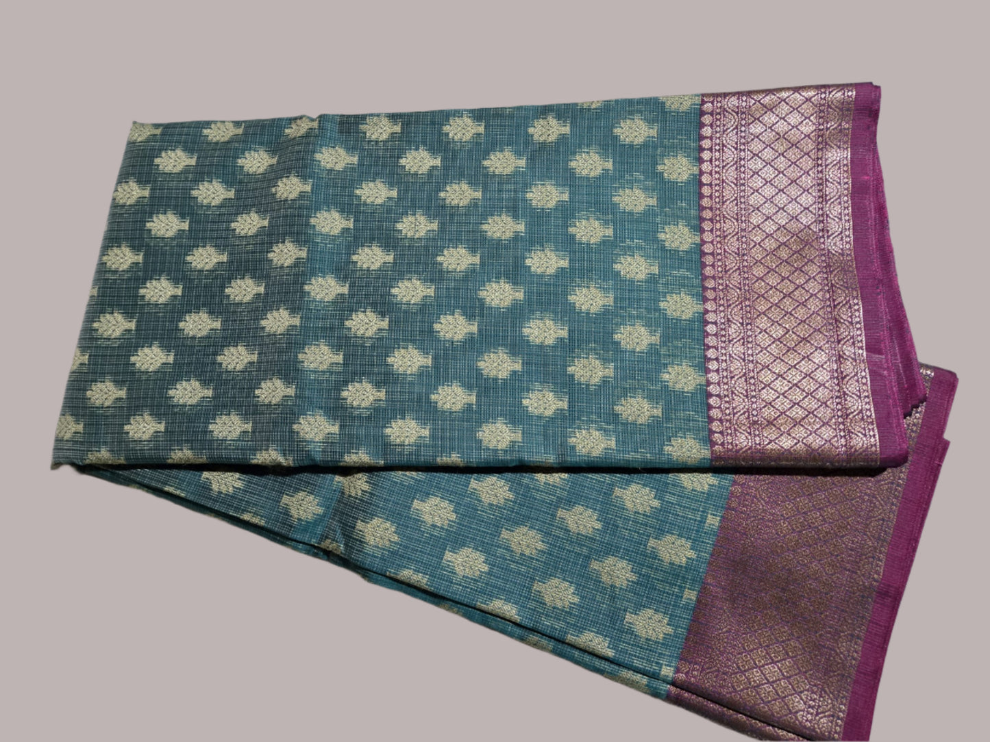 Banaras Chanderi Kota Very Soft Silk Saree | Allover Zari Buti & Zari Border | Elegant Handwoven Saree Blue