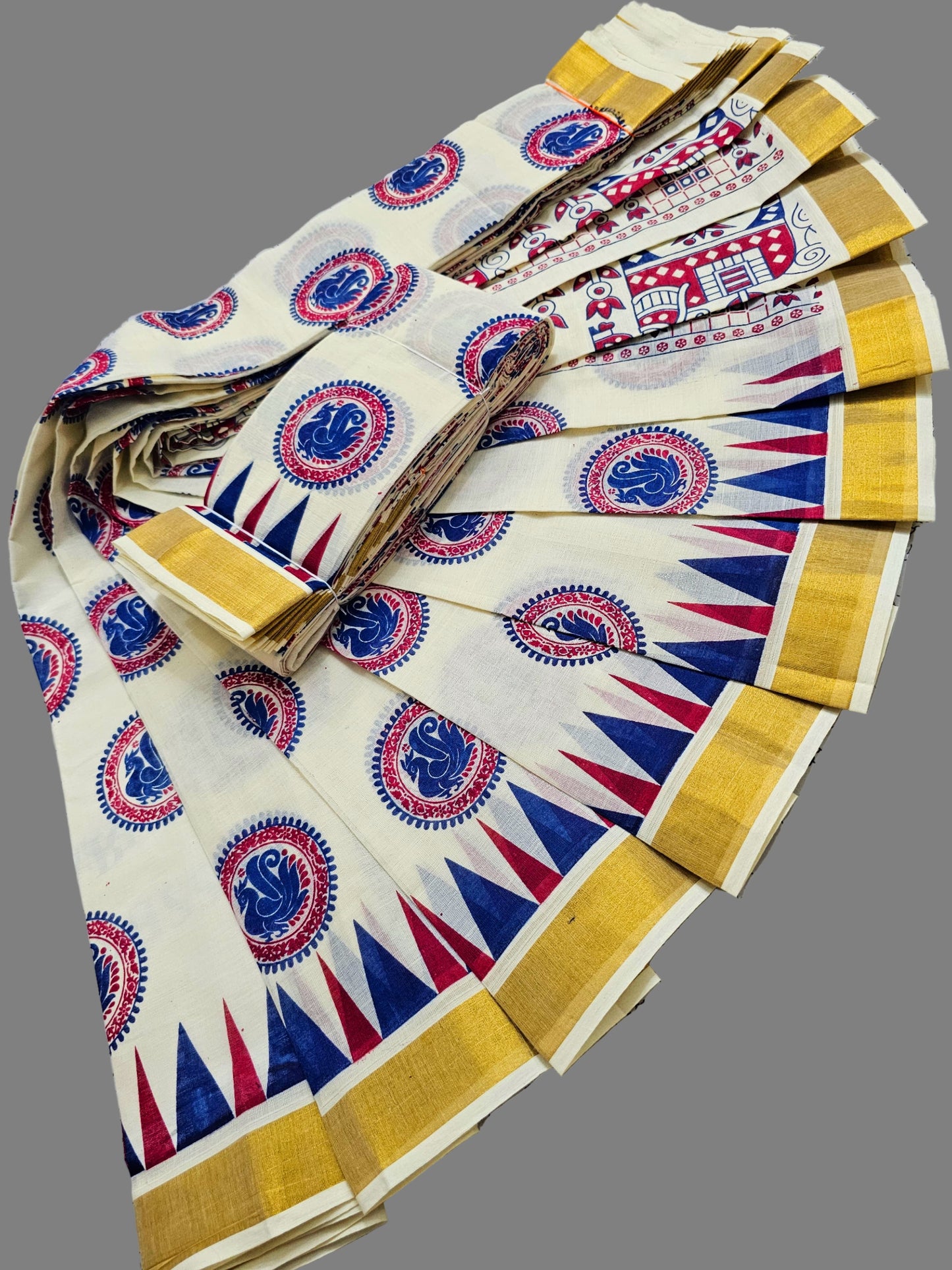 Onam Special Sarees Pure Cotton Sarees Buy from USA – Buy Onam Saree Online | Circle Dragan Print Saree