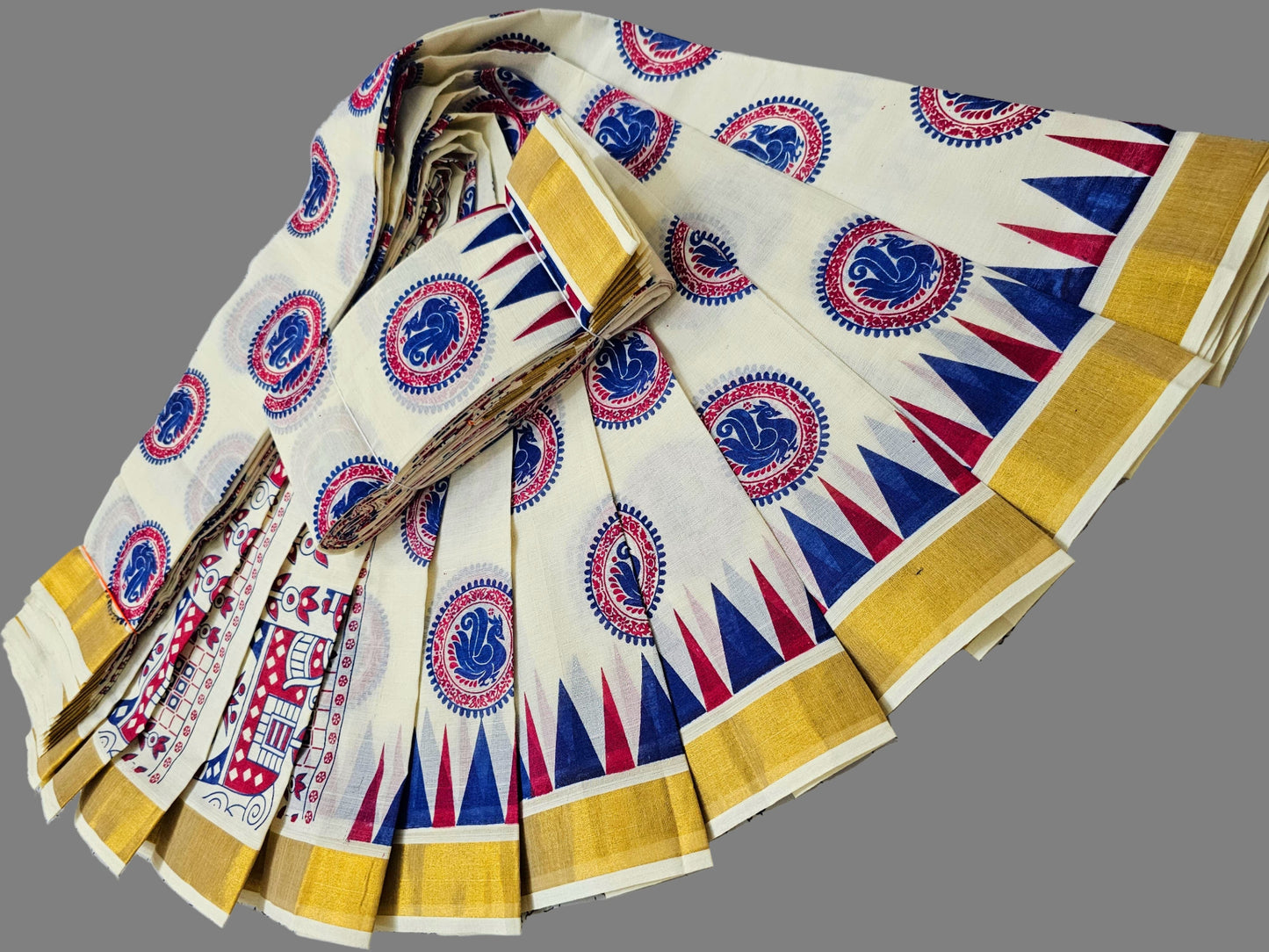 Onam Special Sarees Pure Cotton Sarees Buy from USA – Buy Onam Saree Online | Circle Dragan Print Saree