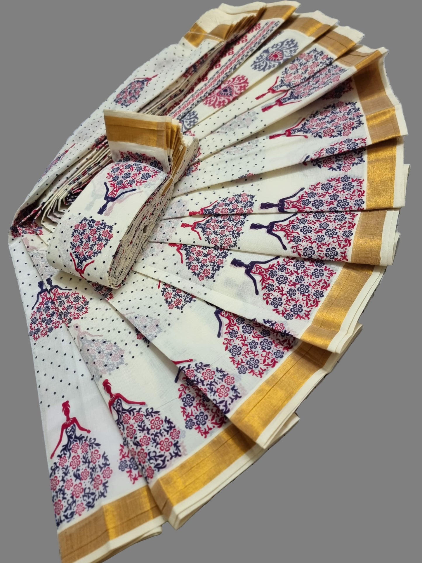 Printed Kerala Saree Pure Cotton Sarees Buy from USA – Buy Onam Saree Online Bindi Floral Dress Saree