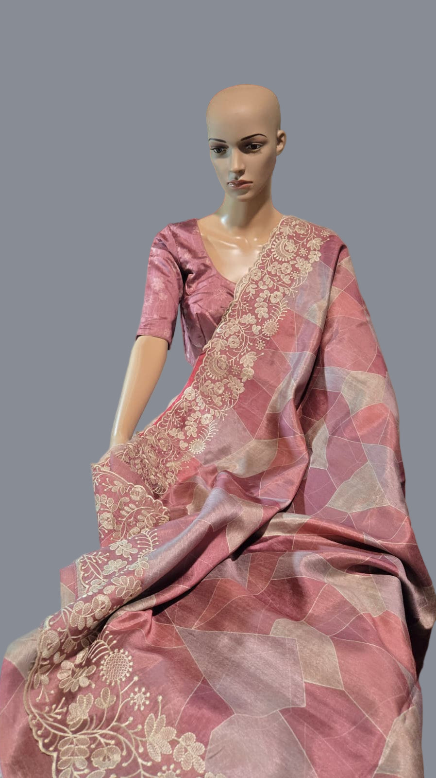 Pastel Peach Semi Tussar Silk Saree with Stitched Blouse Chikankari Embroidered Border – Elegant Ethnic Indian Saree