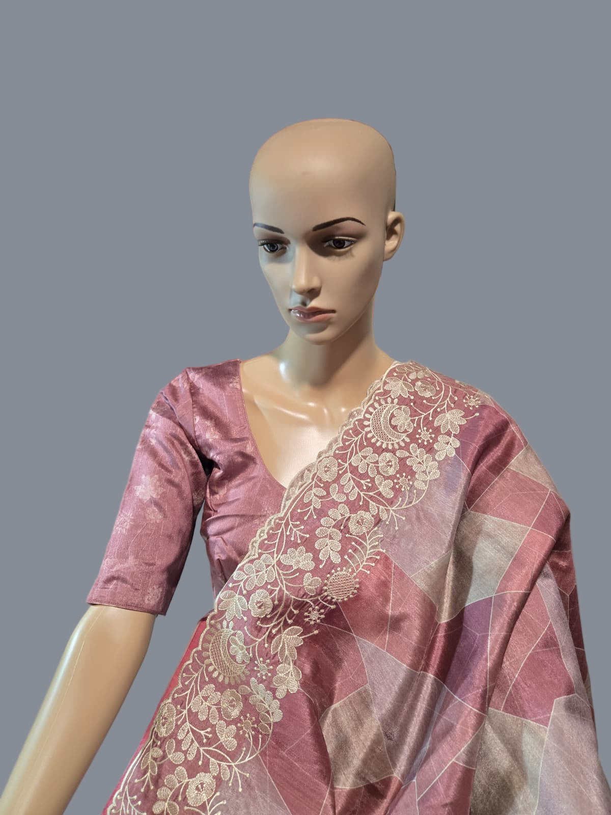 Pastel Peach Semi Tussar Silk Saree with Stitched Blouse Chikankari Embroidered Border – Elegant Ethnic Indian Saree