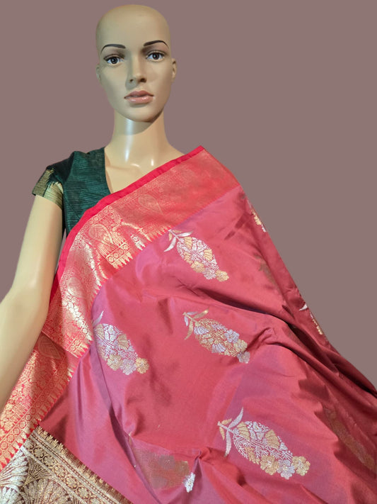 Banaras Soft Silk Saree Katan Silk Saree Online USA –  Wedding, Party Wear, Engagements, Festive Events Saree Pink