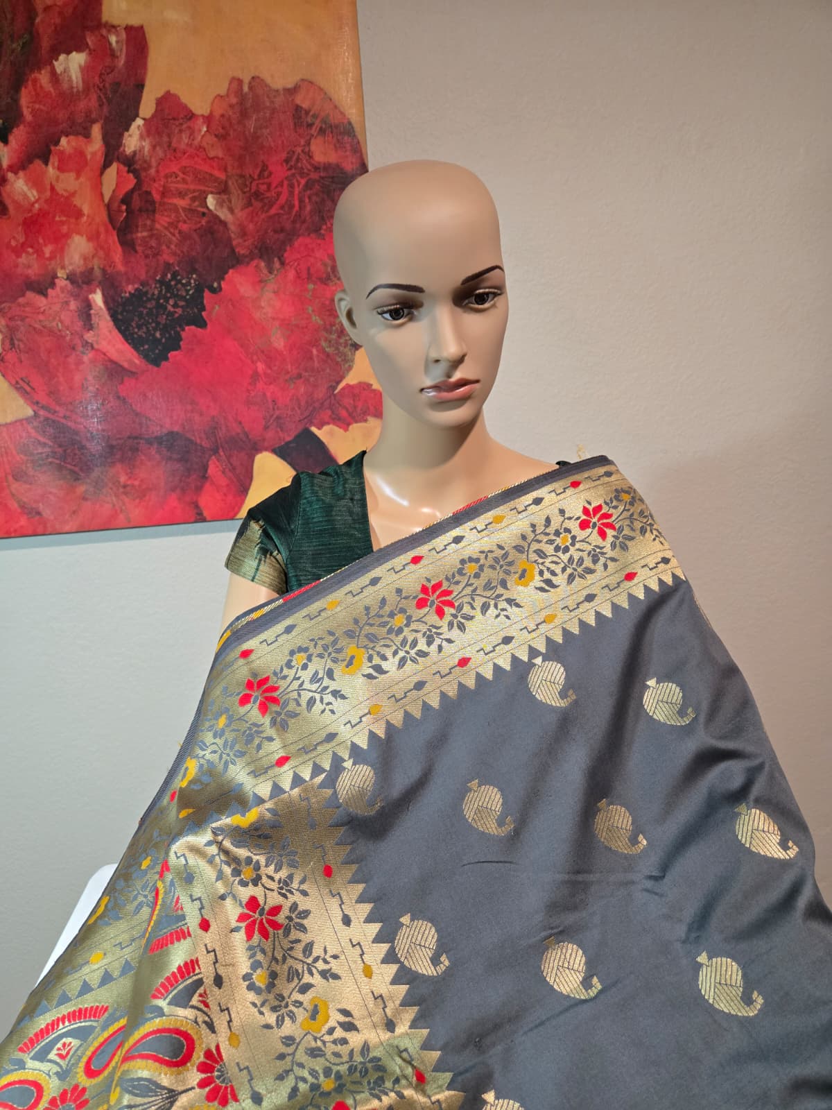 Buy Banaras Soft Katan Silk Saree with Resham Paithani Work – USA Store– Wedding, Party Wear, Engagements, Festive Events Saree Grey