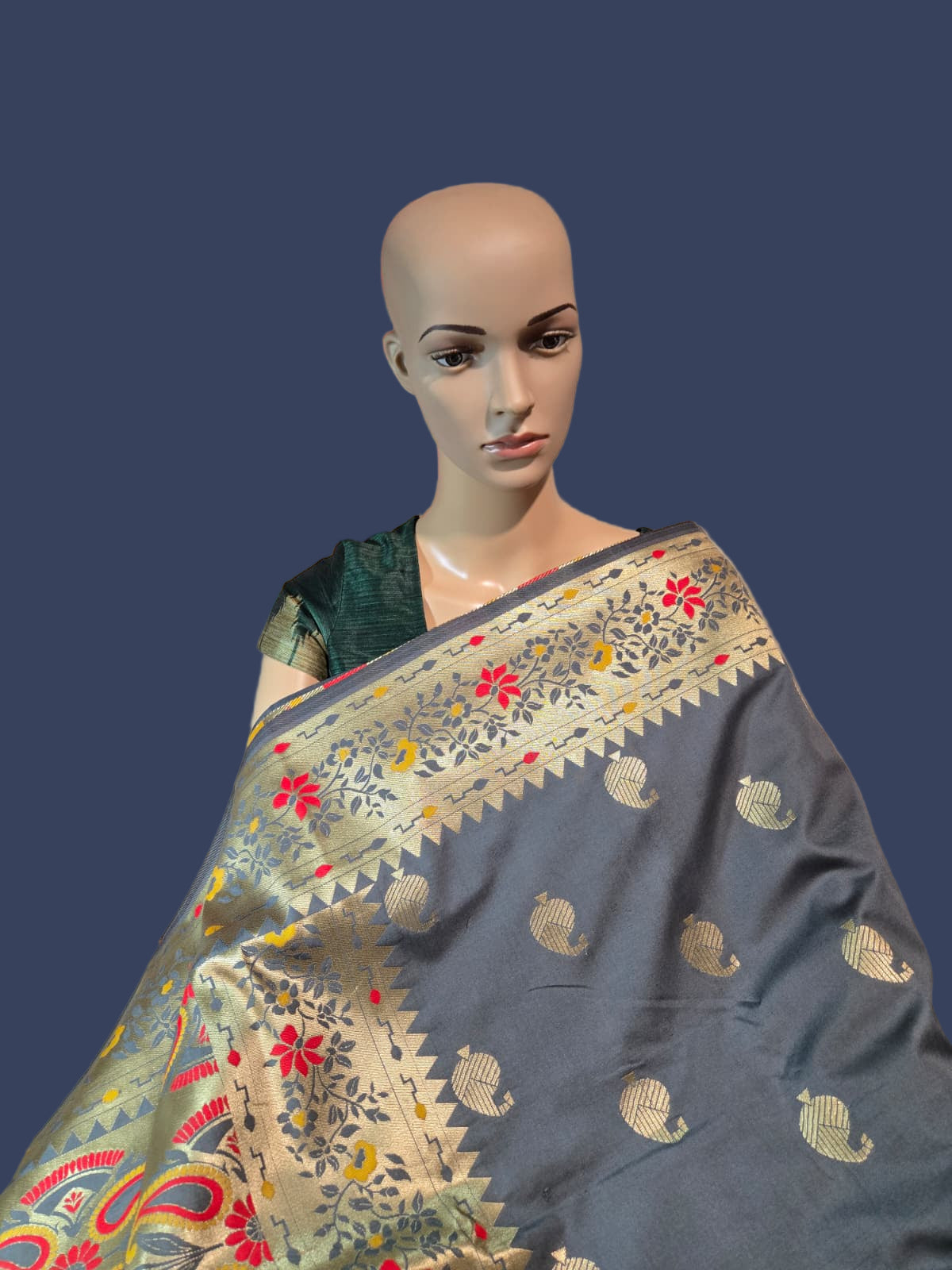 Buy Banaras Soft Katan Silk Saree with Resham Paithani Work – USA Store–  Wedding, Party Wear, Engagements, Festive Events Saree Grey