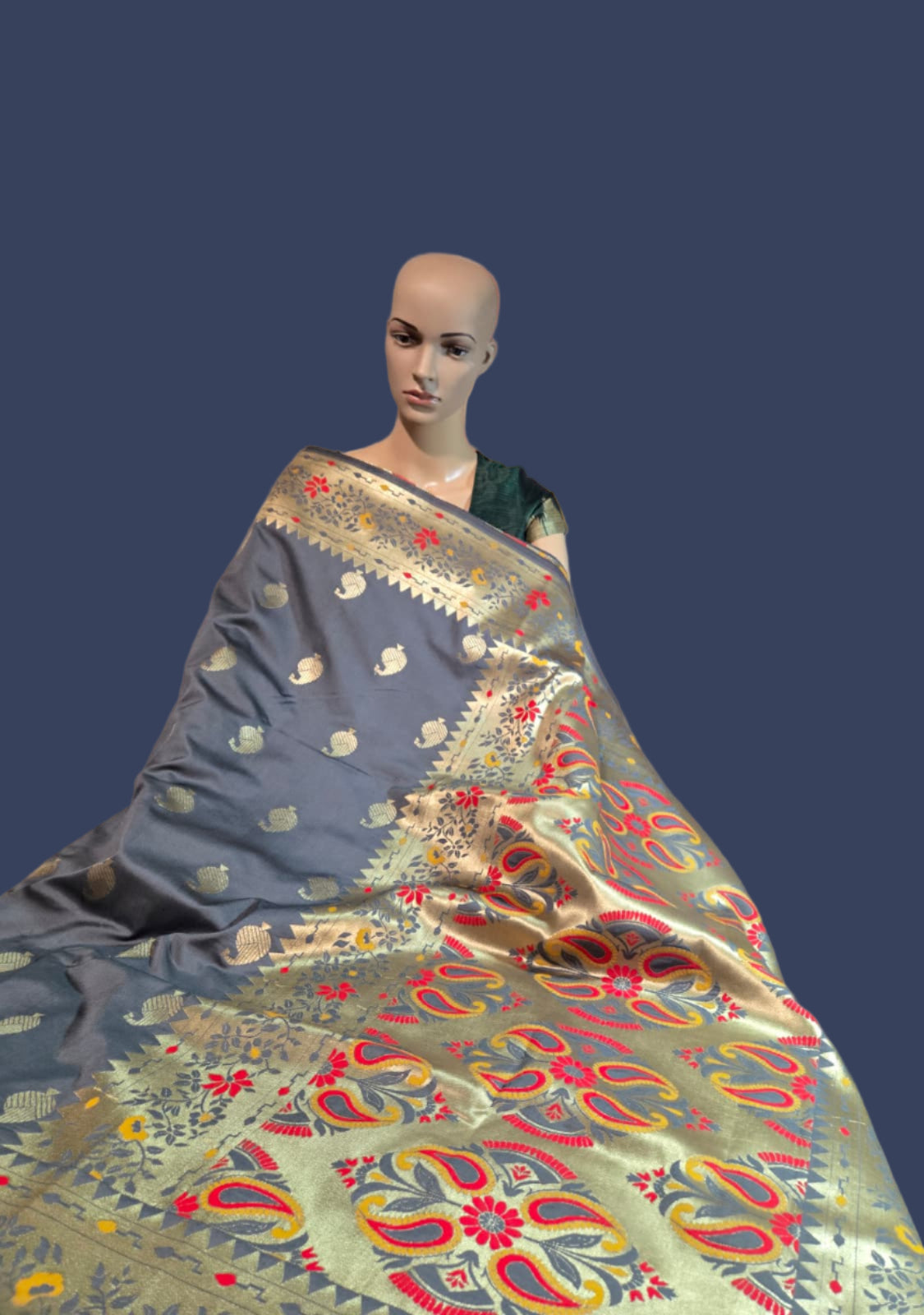 Buy Banaras Soft Katan Silk Saree with Resham Paithani Work – USA Store–  Wedding, Party Wear, Engagements, Festive Events Saree Grey
