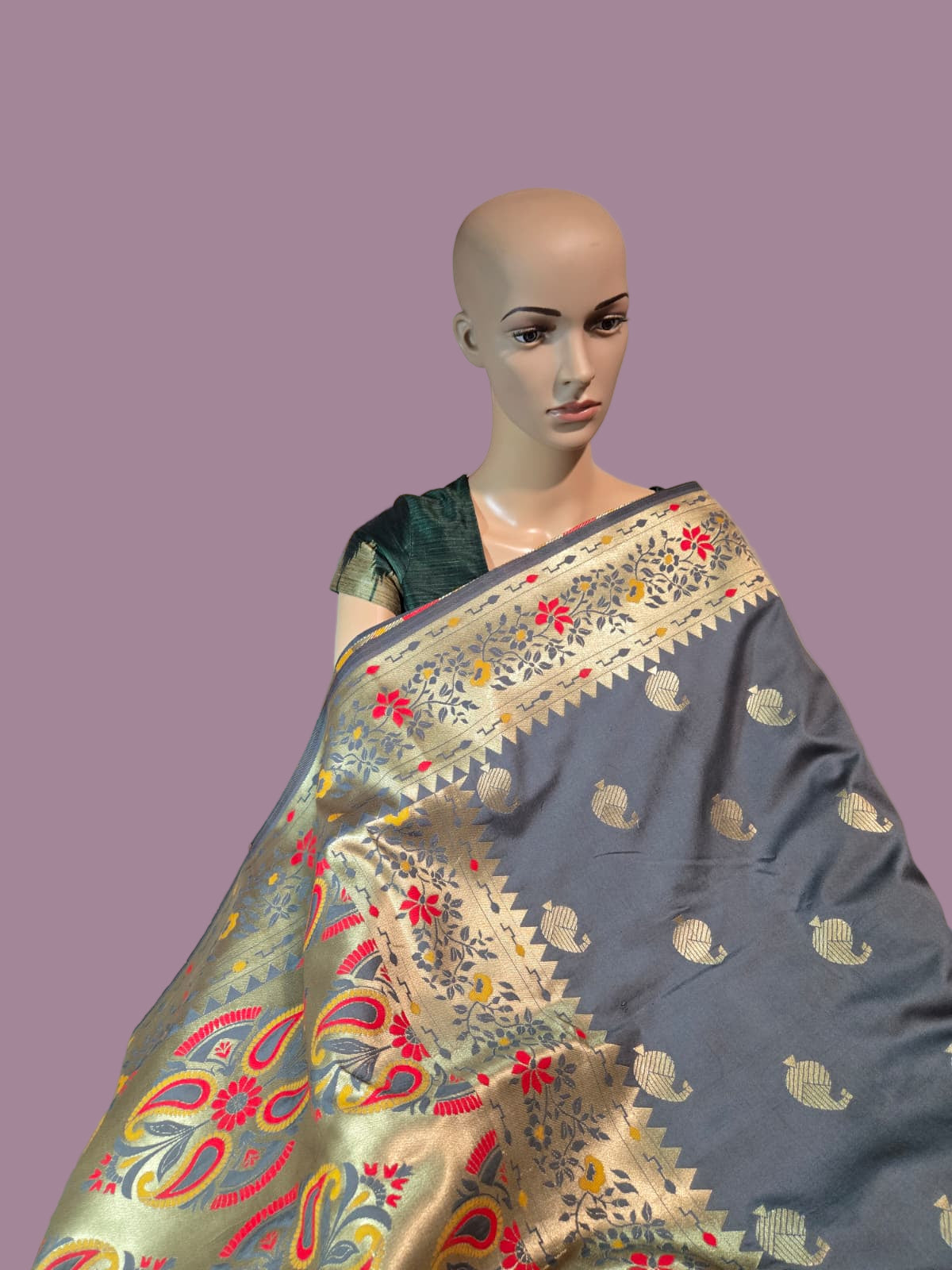 Buy Banaras Soft Katan Silk Saree with Resham Paithani Work – USA Store– Wedding, Party Wear, Engagements, Festive Events Saree Grey