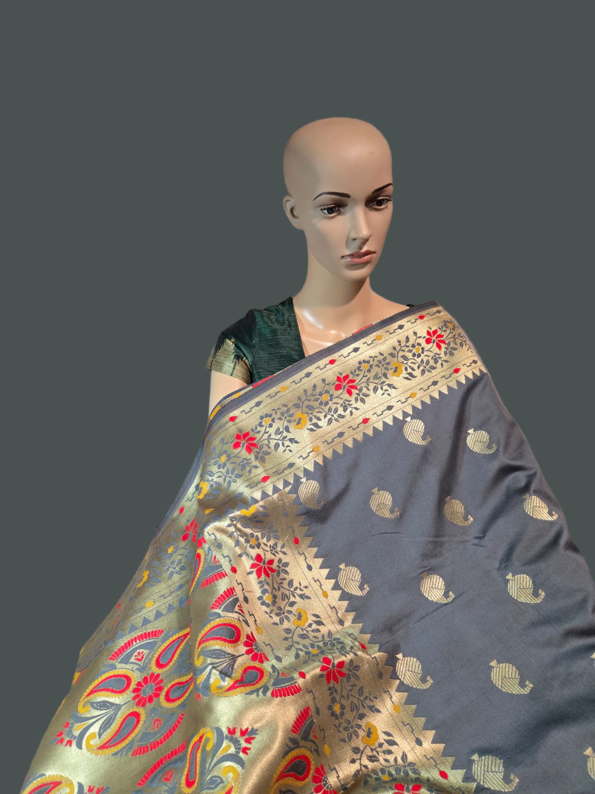 Buy Banaras Soft Katan Silk Saree with Resham Paithani Work – USA Store–  Wedding, Party Wear, Engagements, Festive Events Saree Grey