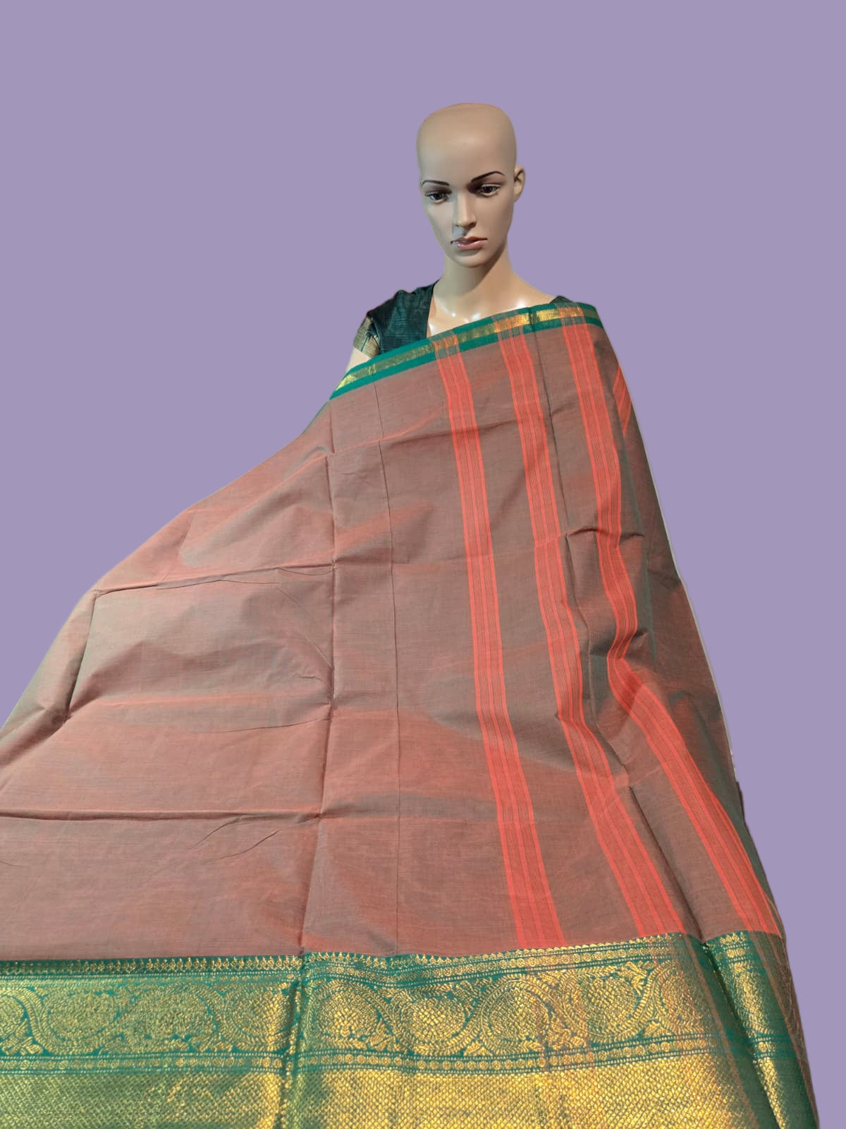 Buy Pure Handloom Kanchi Cotton Saree with beautiful Pallu Online USA – Traditional Saree (Copy)